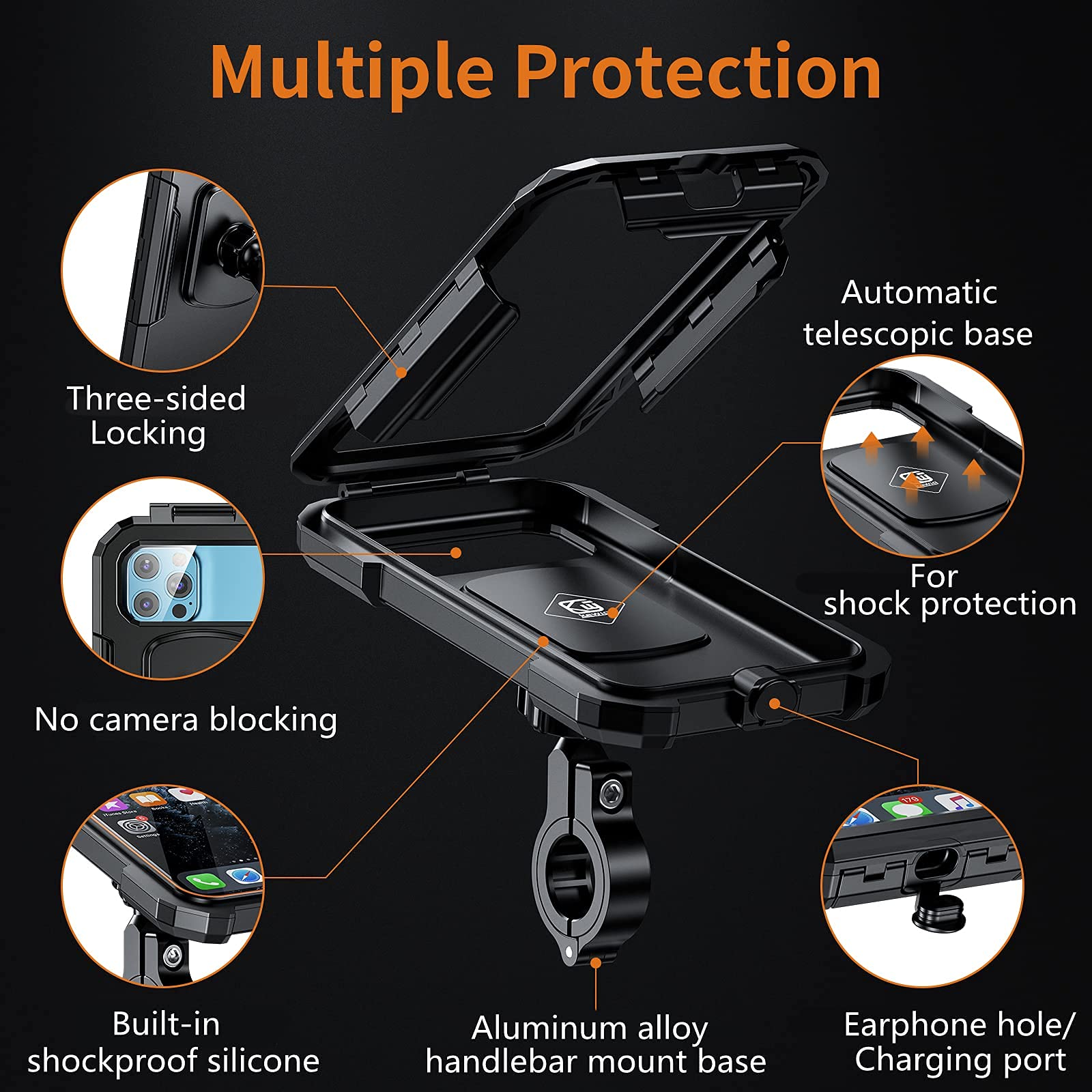Kewig Bike Phone Mount Waterproof, Motorcycle Phone Mount With Aluminum Alloy Handlebar Mount Base & Touch Screen, 360 Rotation