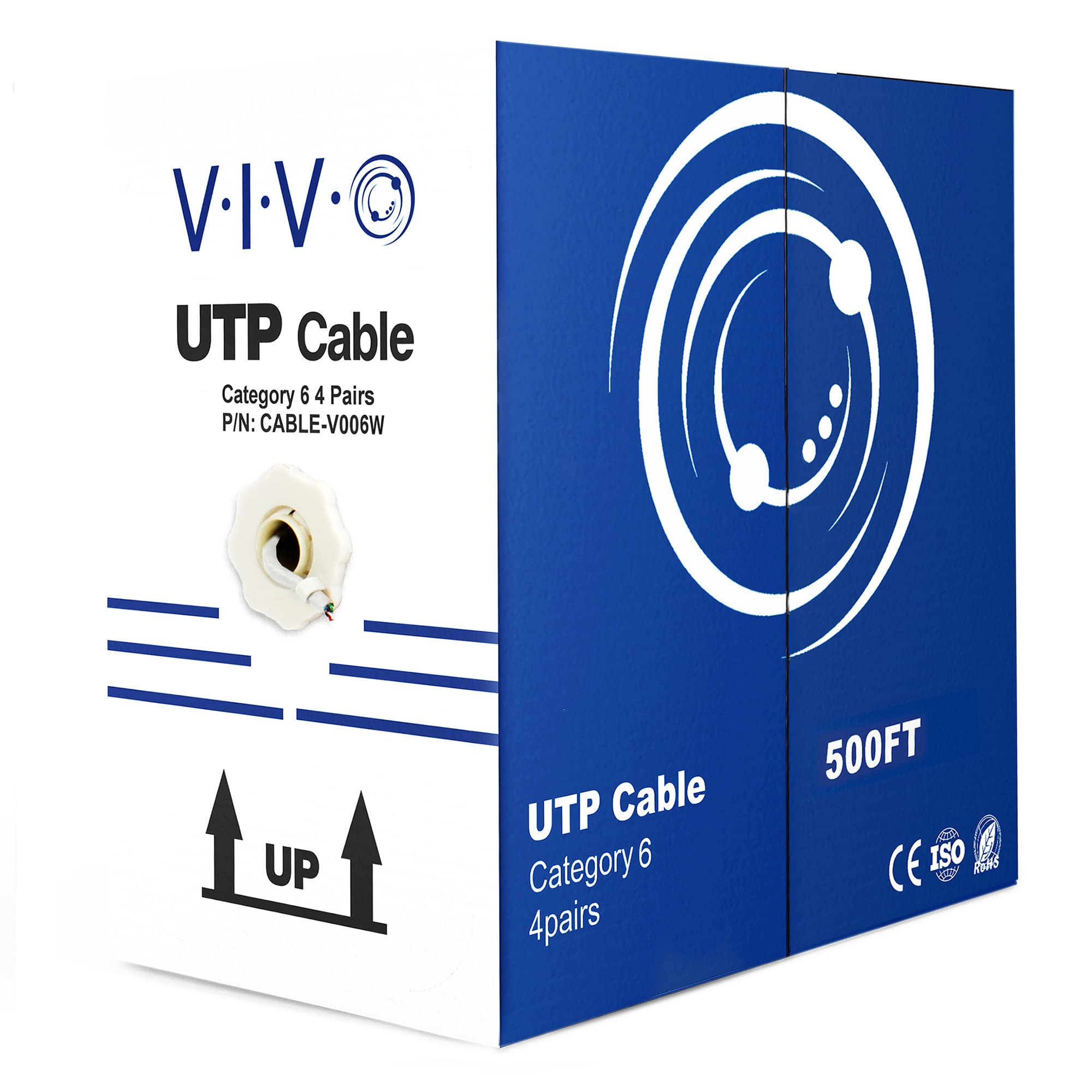 VIVO 500ft Bulk Cat6, CCA Ethernet Cable, 23 AWG, UTP Pull Box, Cat 6 Wire, Indoor, Network Installations, White, CABLE V006W