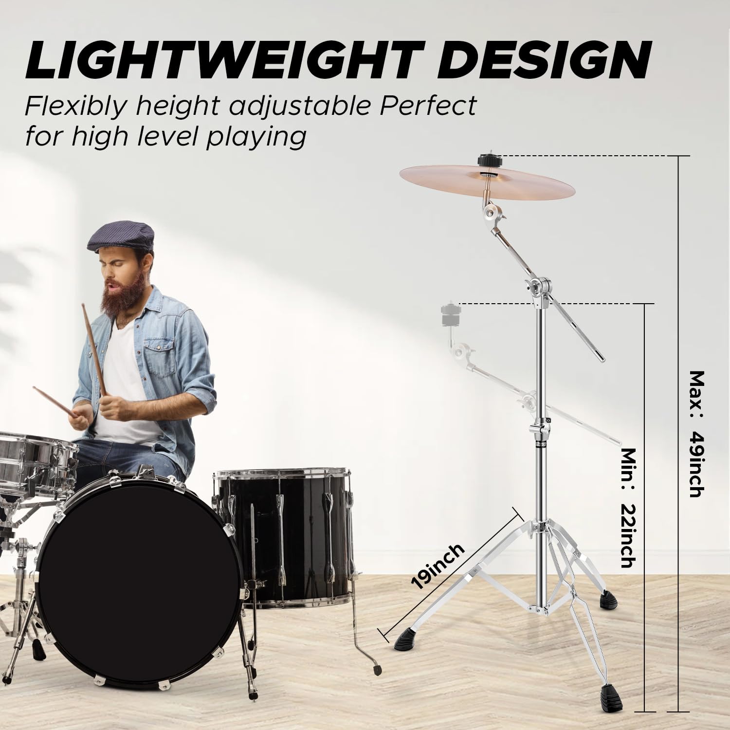 Starfavor Boom Cymbal Stand Double Braced Legs Adjustable Height 22'' 49'', Heavy Weight Stand For Sturdiness With Non Slip Rubb