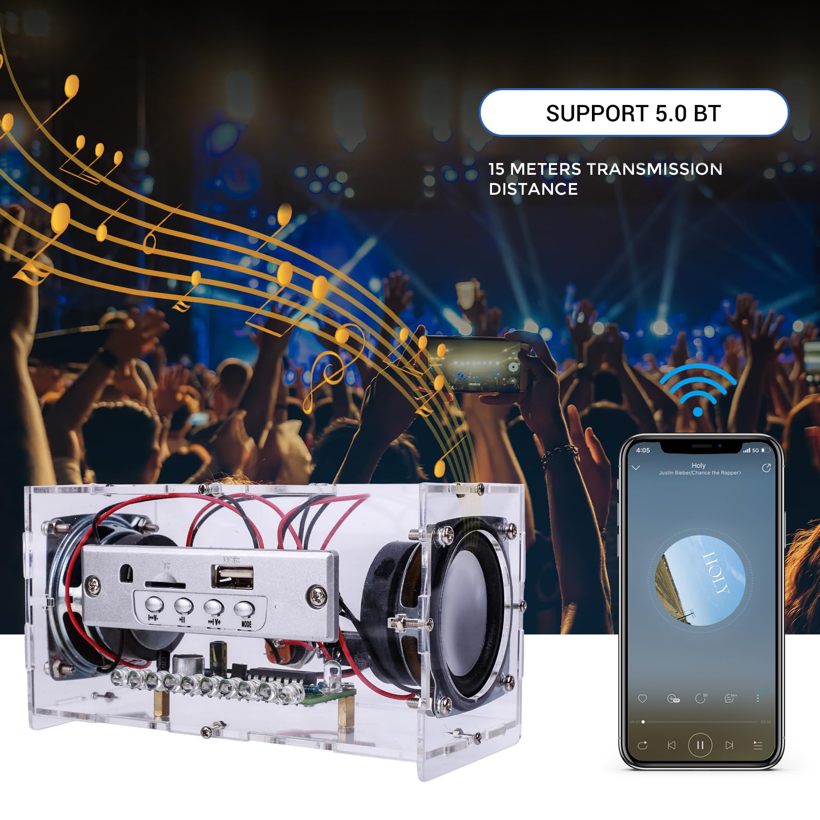 Mioyoow Diy Bluetooth Compatible Speaker Kit With Led Flashing Light, Diy Electronics Soldering Project Usb Mini Home Stereo Sou