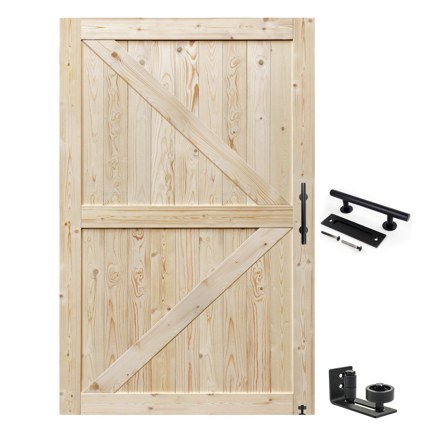 S&Z TOPHAND 60in x 80in Barn Door, 20-60 in Unfinished British Brace Barn Door/Modern Style/Solid Wood/Simple Assembly is Requir