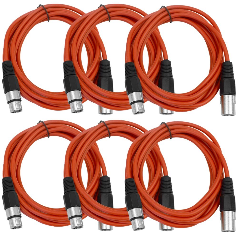Seismic Audio - Saxlx-10 - 6 Pack Of 10' Red Xlr Male To Xlr Female Patch Cables - Balanced - 10 Foot Patch Cords