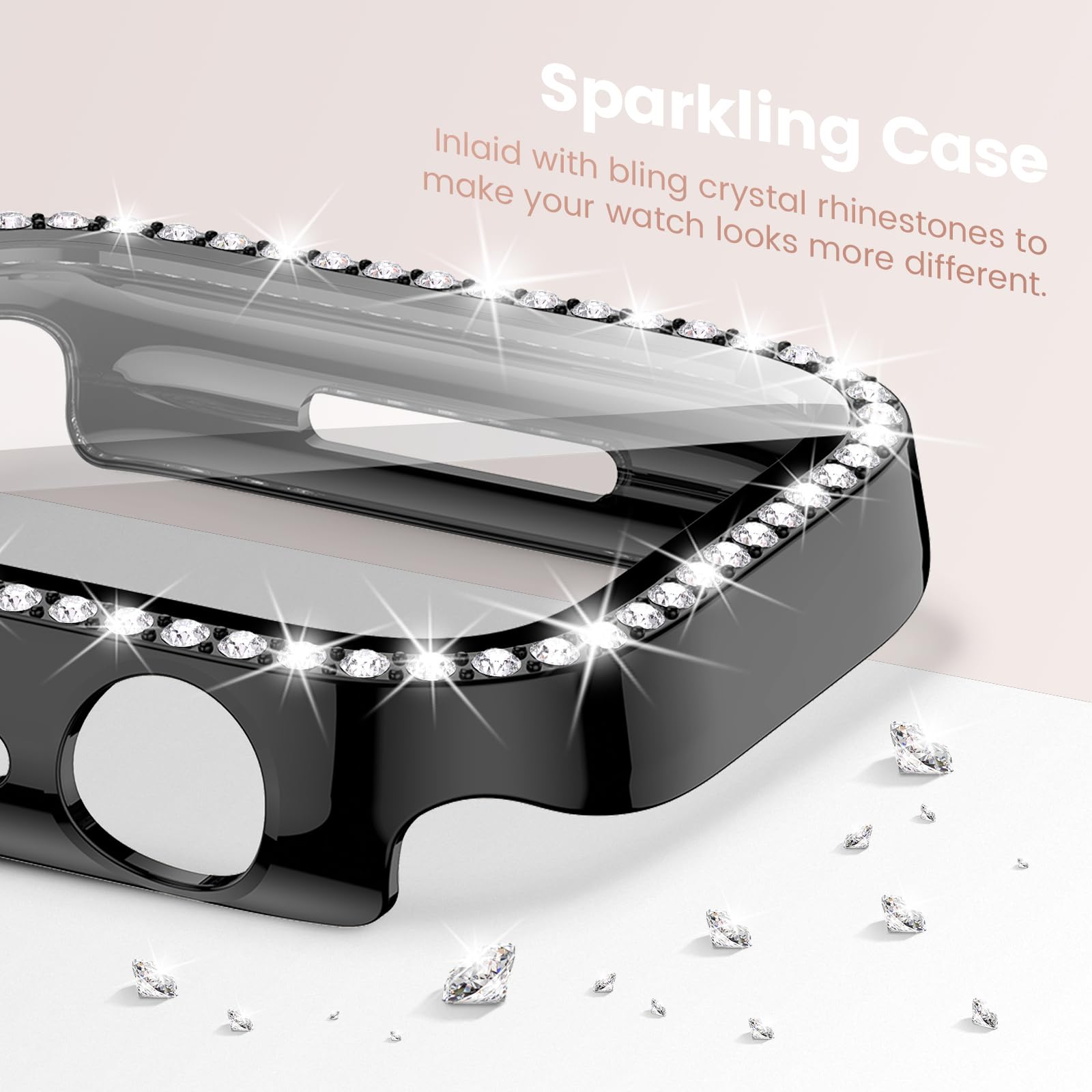 Goton 2 Pack Bling Case For Apple Watch Series 9 8 7 Screen Protector 41Mm, Women Glitter Diamond Rhinestone Bumper Glass Face C