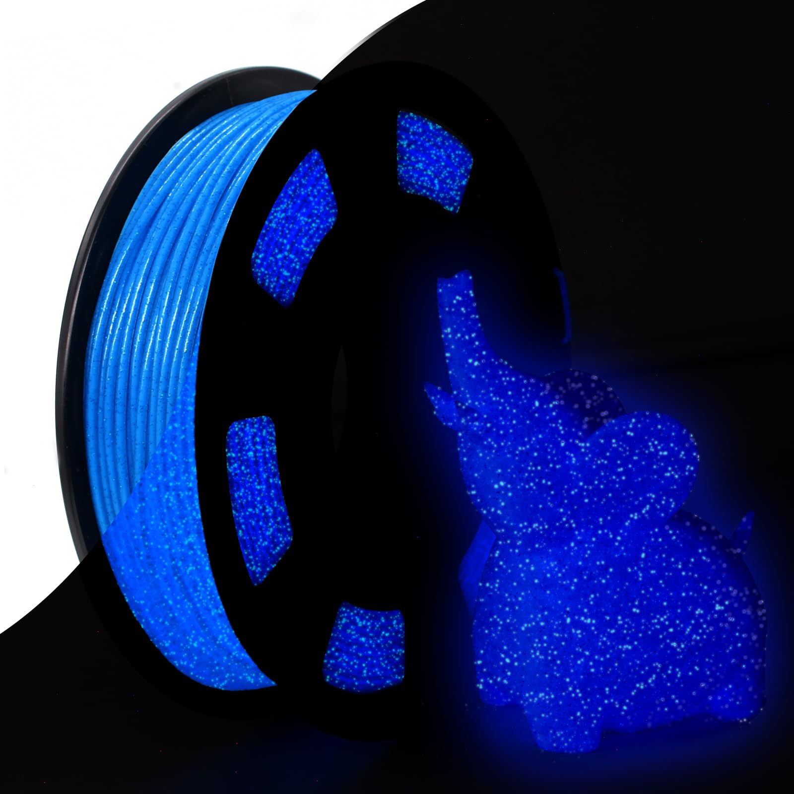 Tecsonar 3D Printer Filament 1.75mm Glow in The Dark Shiny Firefly Blue PLA Filament for 3D Printing, Best with UV Lamps, 250g S