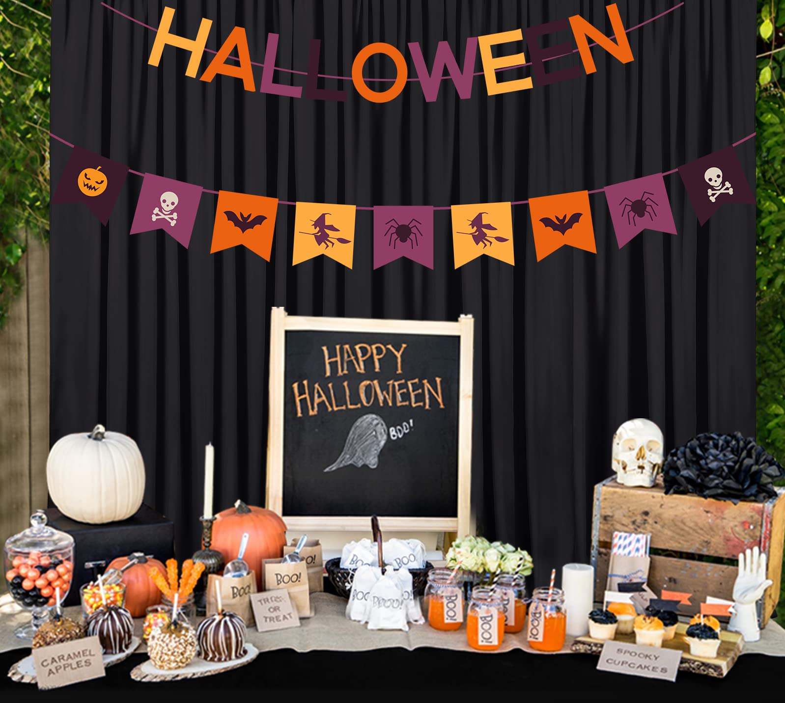 Black Backdrop Curtains 30Ft X 10Ft: Polyester Photo Backdrop Drapes   6 Panels 5X10Ft For Halloween Party Stage Birthday Backgr