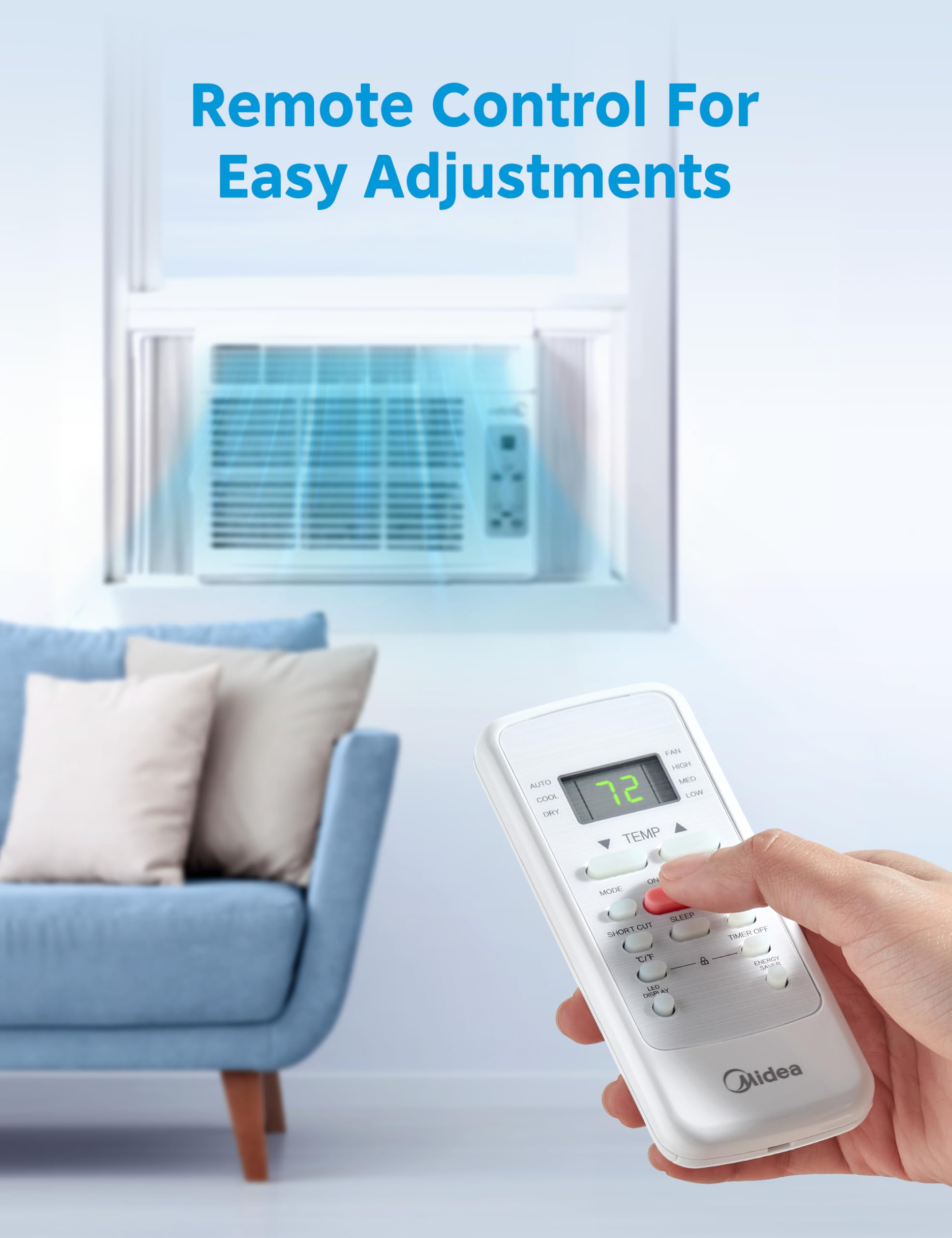Midea Maw06R1Cwt Easycool 6,000 Btu Window Air Conditioner, Fan Cools, Circulates And Dehumidifies Up To 250 Sq Ft, Reusable Filter, Lcd Remote Control, White
