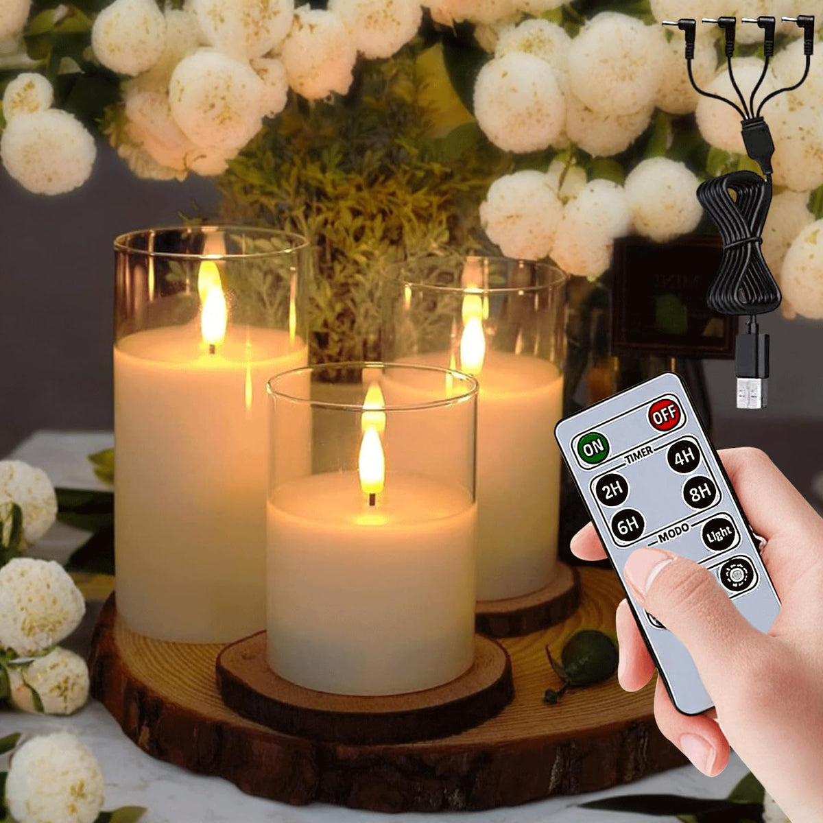 Soralek Rechargeable Flameless Candles With Remote Control, Clear Led Pillar Candles, Battery Powered With Timer Function, Safe 
