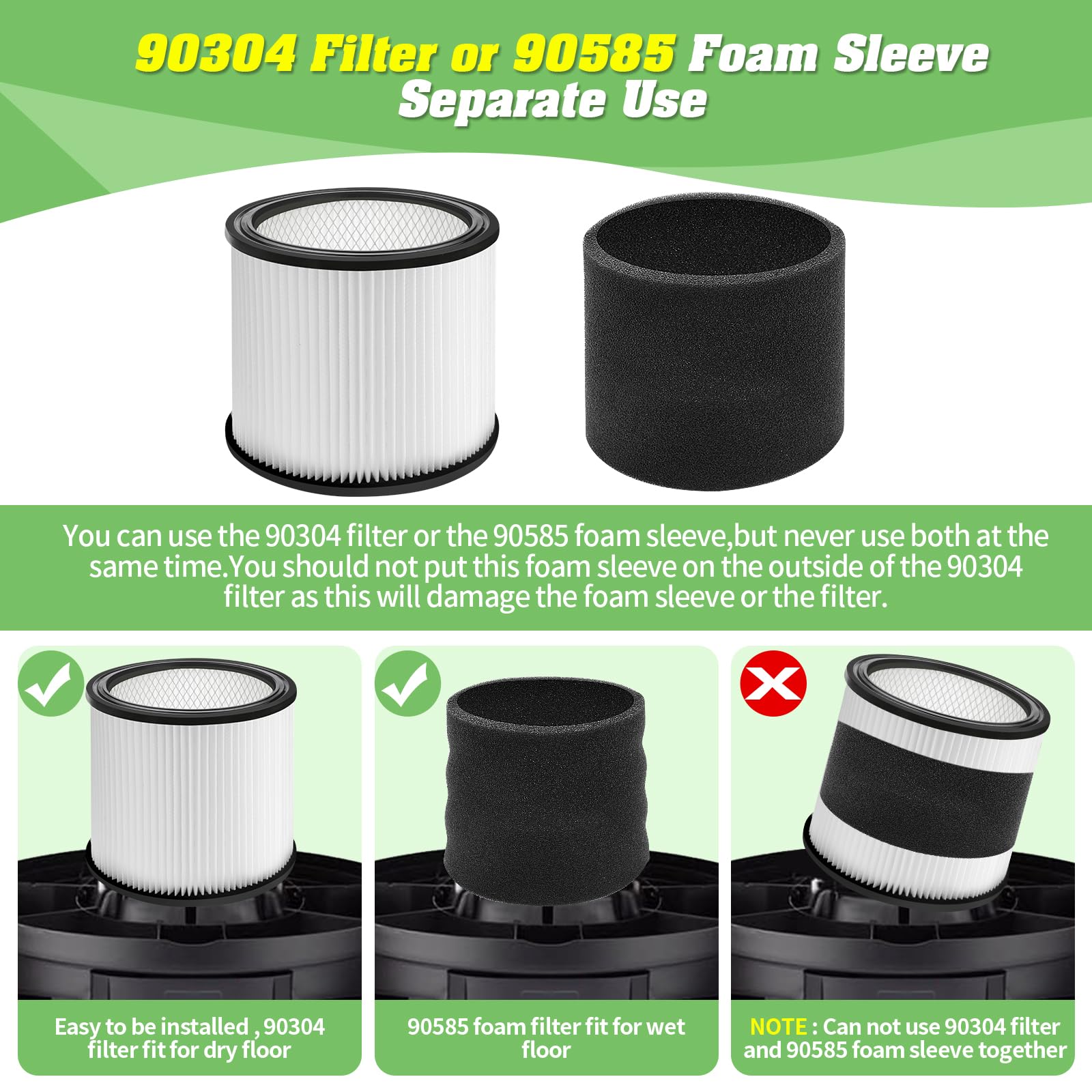 Gazeer 90304 Replacement Filter With Lid Compatible With Shop Vac 90304, 90350, 90333,90585,5 Gallon And Above Wet/Dry Vacuum Cl
