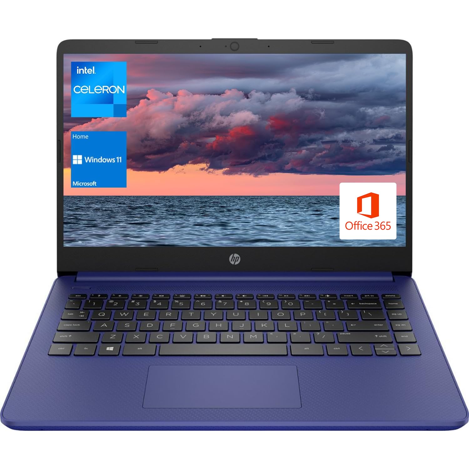 HP Portable Laptop, Student and Business, 14' HD Display, Intel Quad Core N4120, 8GB DDR4 RAM, 64GB eMMC, 1 Year Office 365, Webcam, SD Card Reader, HDMI, Wi Fi, Windows 11 Home, Blue, KKE Mousepad