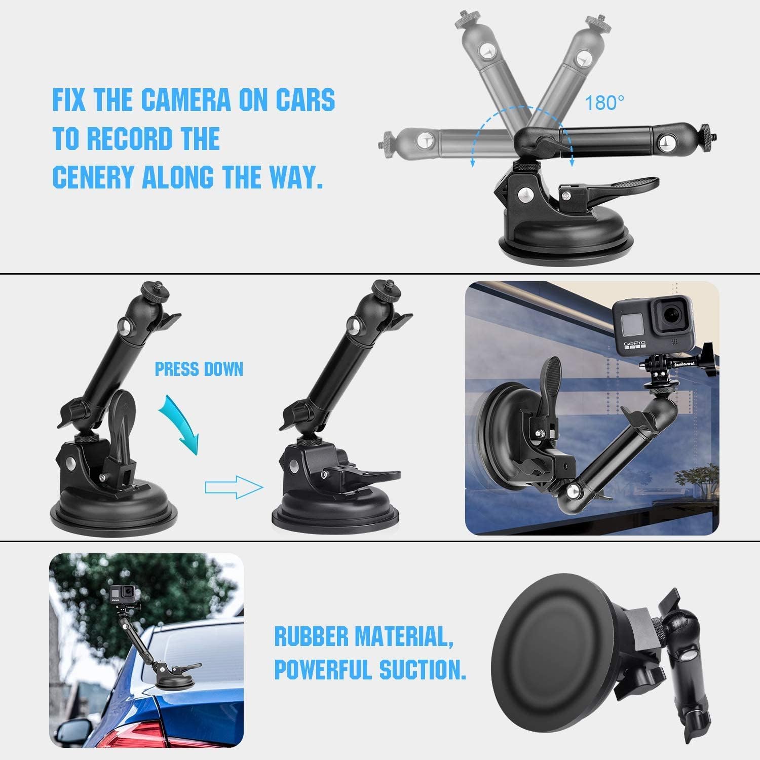Heavy Duty F100Mm Suction Cup W/Adjustable 2-Ball-Head Action Camera Dash Cam Phone Car Mount Vehicle Windshield Holder For Ipho
