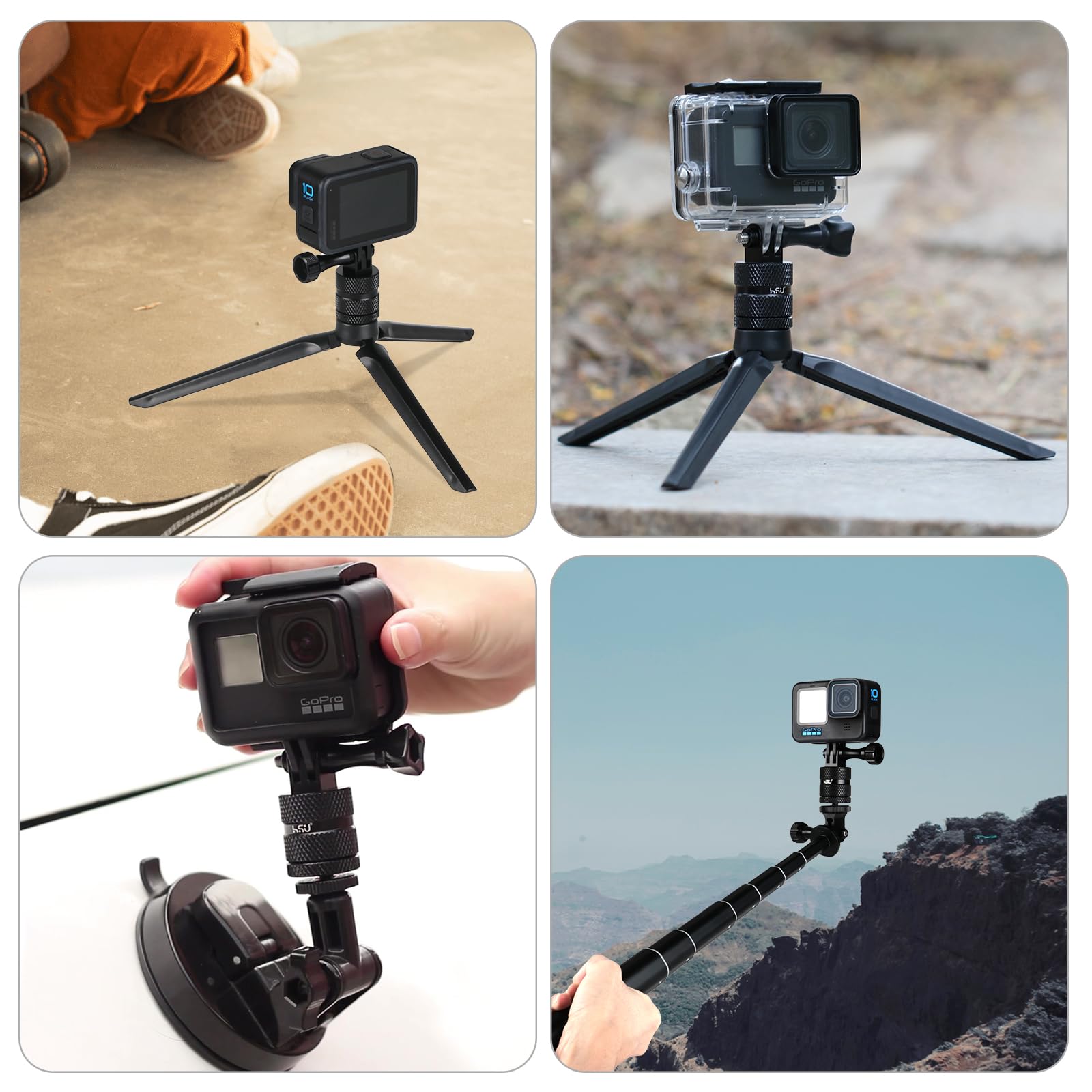 Hsu Aluminum 1/4 Inch 20 Camera Mount, 360 Degree Rotation Tripod Adapter Fits Gopro Hero, Dji Osmo Action Camera Insta360 Ace Pro Akaso Campark And Other Standard 1/4 Accessories