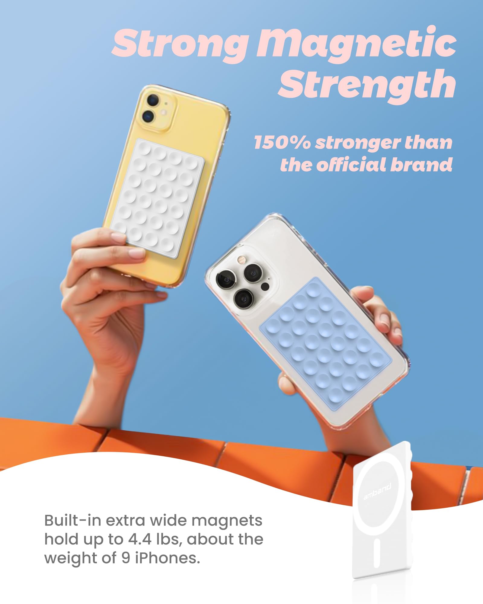 Amband Magnetic Suction Mirror Window Phone Holder, Sticky Grip Double Sided Mount For Iphone, Gym Bathroom Kitchen, Hands-Free