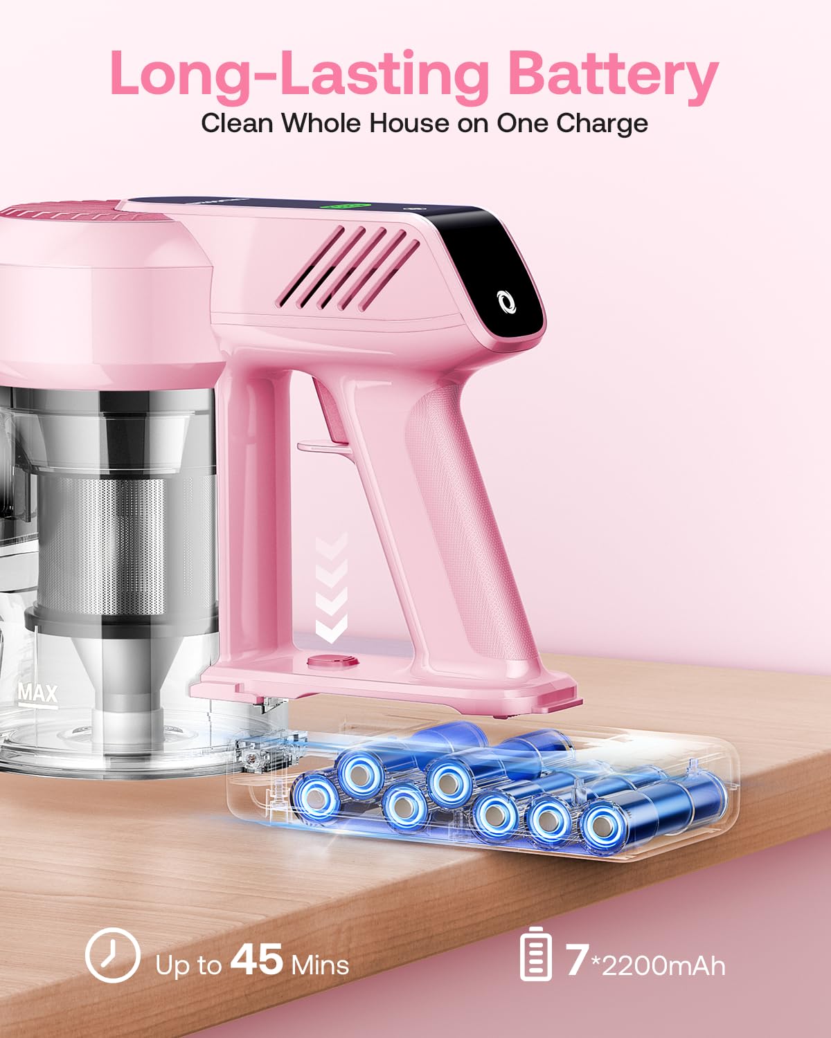 Cordless Vacuum Cleaner, 40Kpa 45Mins Vacuum Cleaners For Home, 8 In 1 Lightweight Stick Vacuum With Powerful Suction, Anti Tang