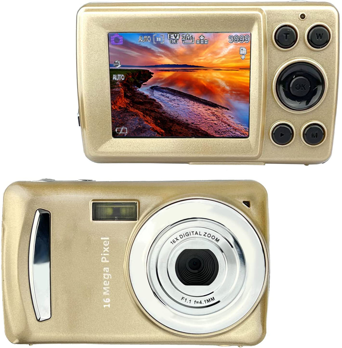 Acuvar 16Mp Megapixel Compact Digital Photo And Video Camera With 2.4'' Lcd Screen, Mic Input And Usb Media Transfer (Gold)
