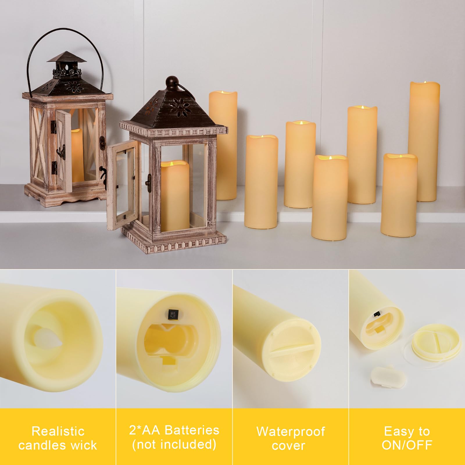 Credtarnos Flickering Flameless Candles With Remote, Waterproof Battery Operated Candles And Timer, Plastic Battery Candles For