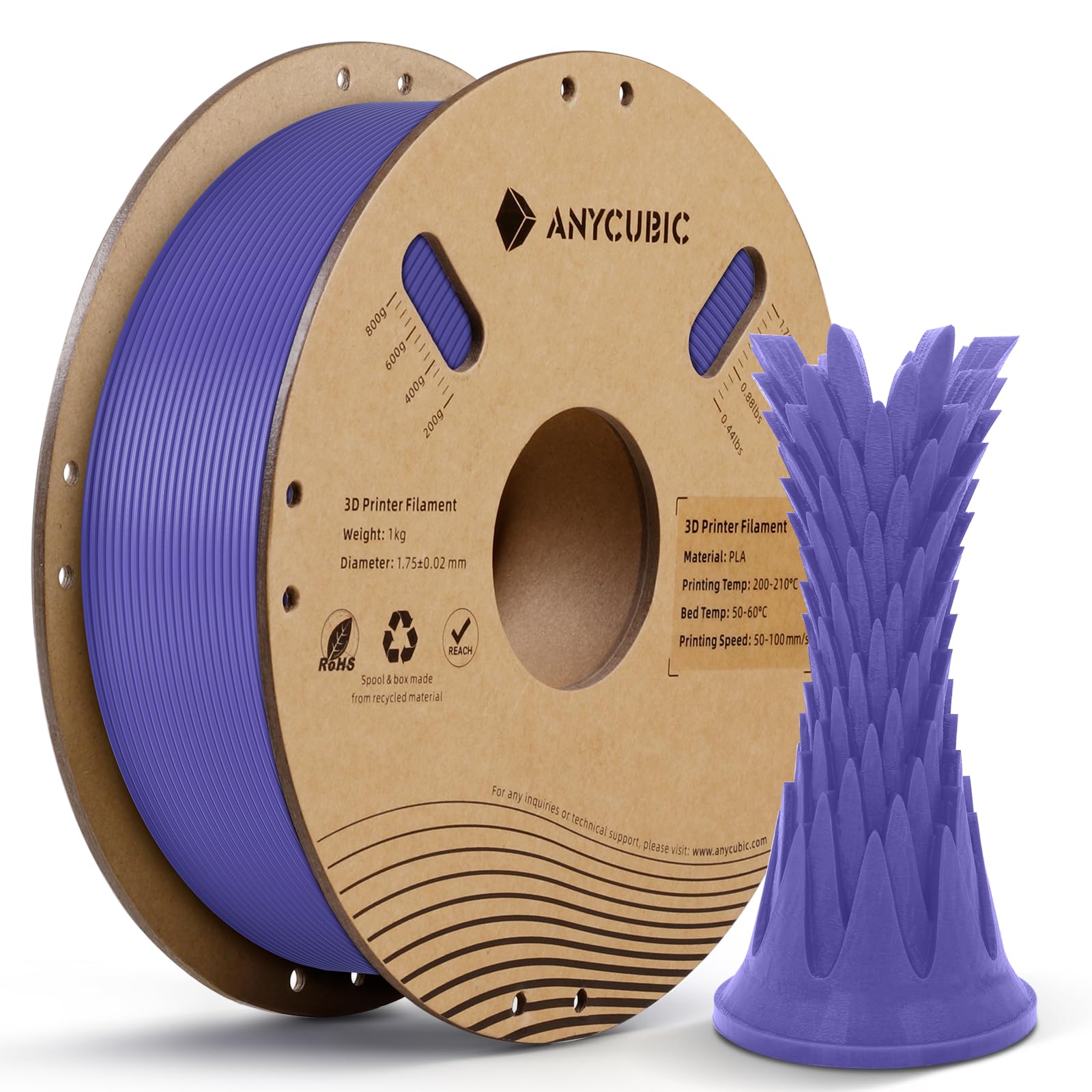 Anycubic Pla 3D Printer Filament, Rfid 3D Printing Pla Filament 1.75Mm Dimensional Accuracy +/  0.02Mm, 1Kg Spool (2.2 Lbs), Pur