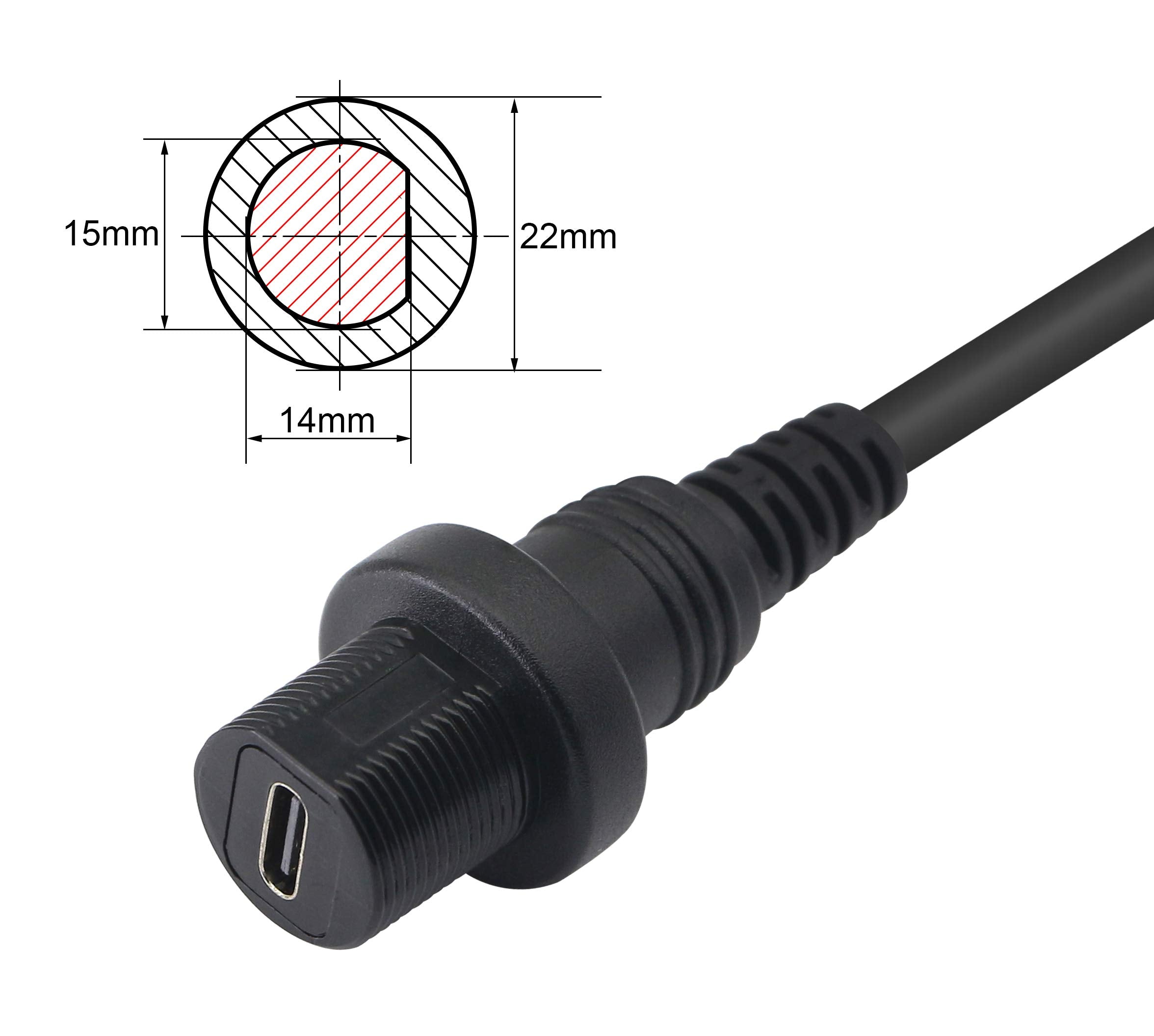 Cerrxian 30Cm Right Angle Usb Type C 2.0 Car Mount Dash Flush Waterproof Extension Cable For Car, Boat, Motorcycle, Truck Dashbo