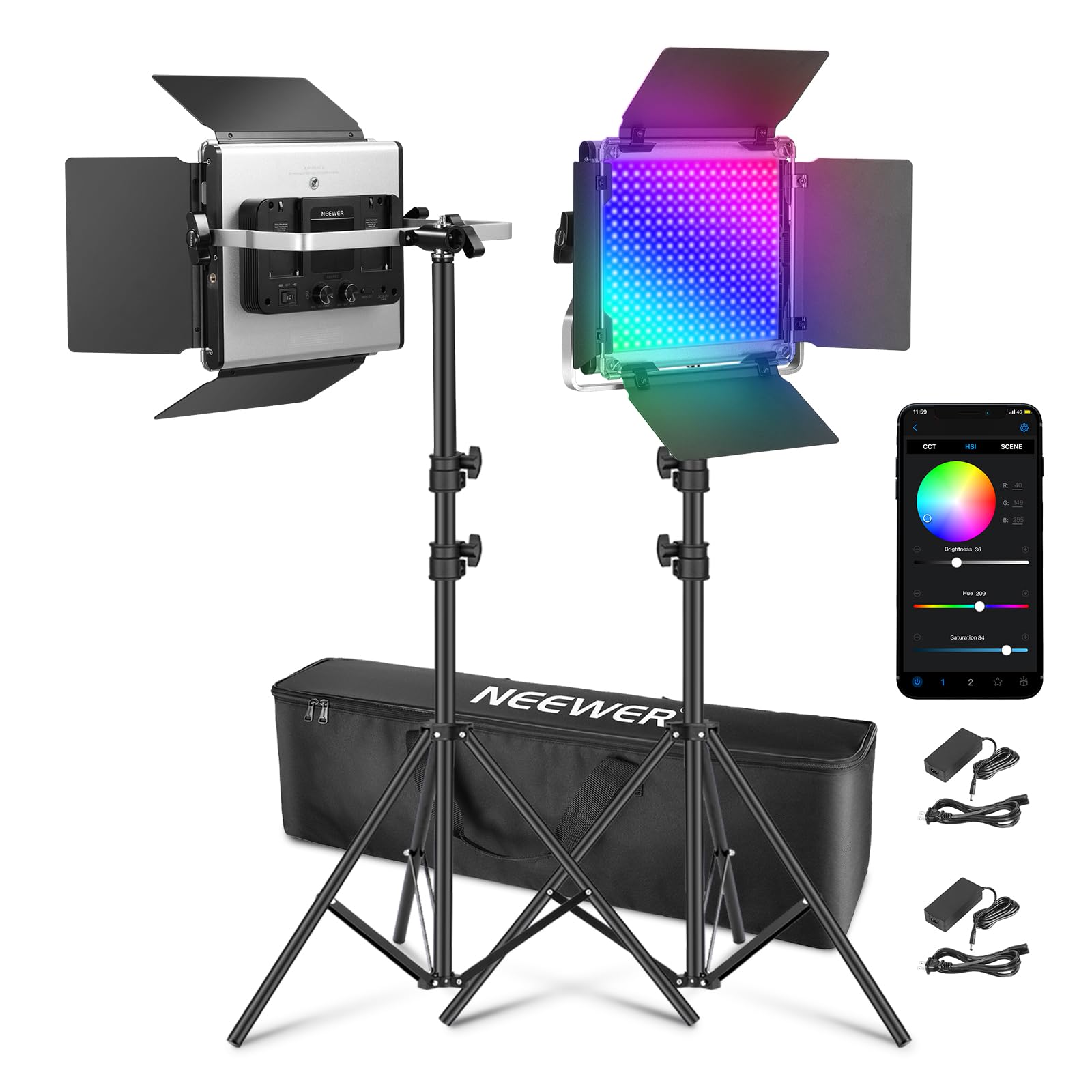 Neewer Upgraded 660 Pro Ii Rgb Led Video Light With App Control&Stand Kit, 2 Pack Constant 50W No Color Shift/1% Precise Min Dim