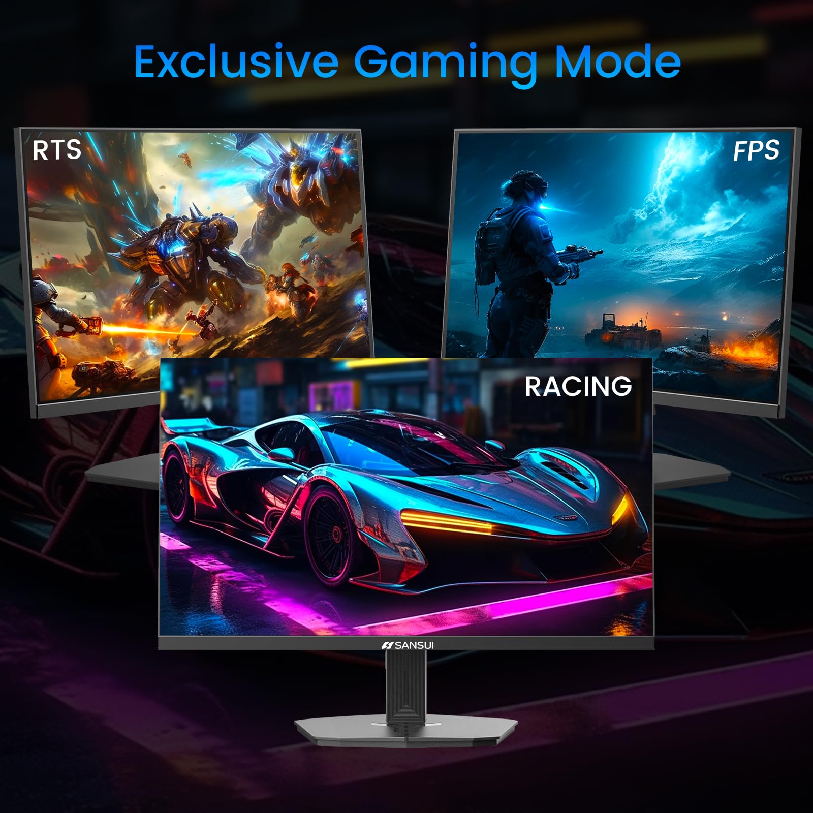 Sansui 24 Inch Gaming Monitor 180Hz, Dp 1.4 X1 Hdmi 2.0 X2 Ports Ips Panel High Refresh Rate Computer Monitor, Racing Fps Rts Mo