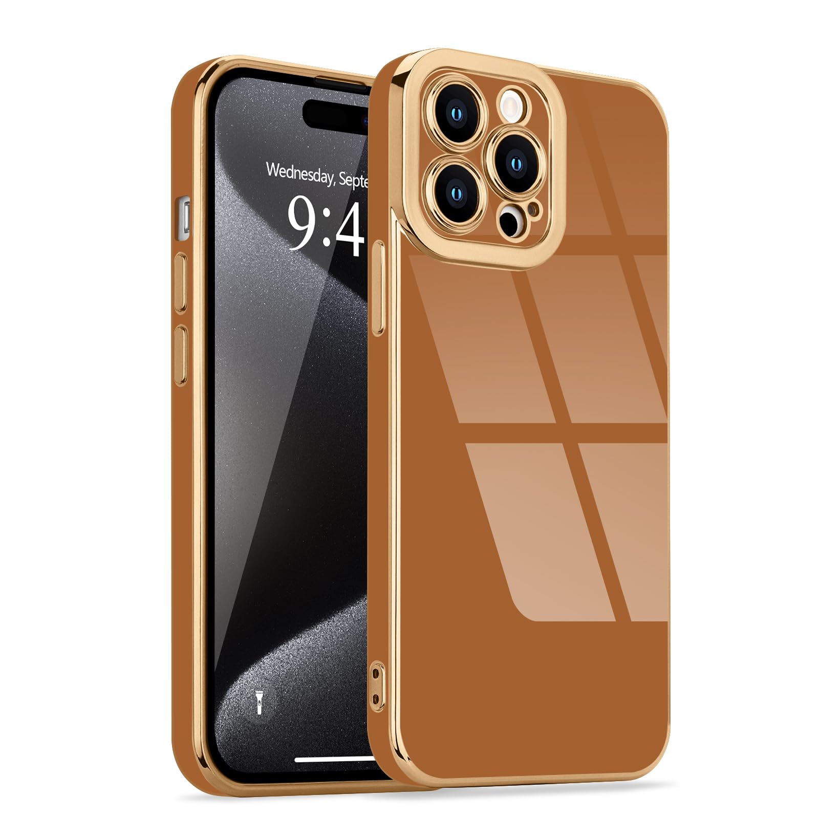 Lafunda Designed For Iphone 15 Pro Max Case Cute, Luxury Plating Cases For Women Girls Gold Edge Tpu Bumper Cover With Camera Pr