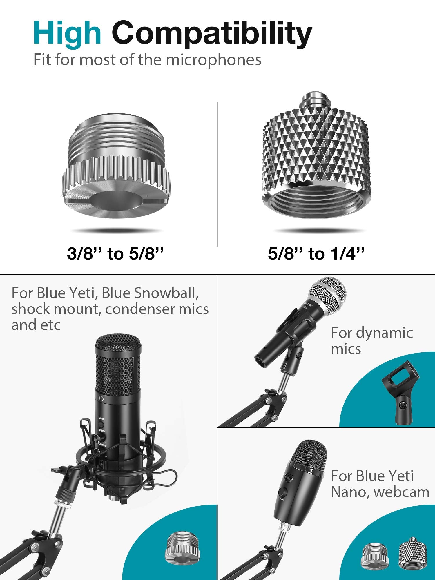 Innogear Microphone Stand, Adjustable Mic Stand Set For Blue Yeti Nano Suspension Boom Scissor Arm Stand With 5/8 To 3/8 Screw,