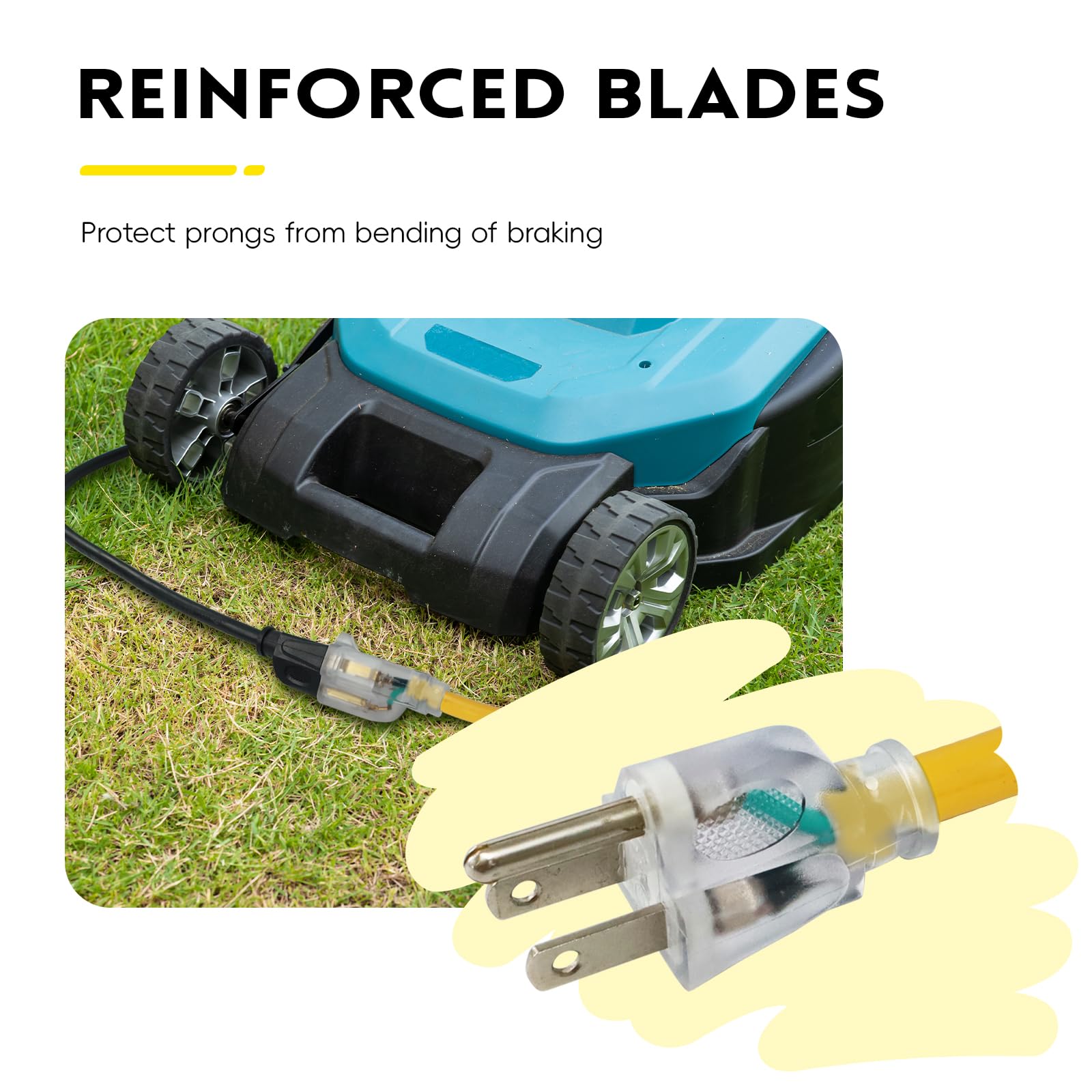 Ep 10 Ft 14/3 Lighted Outdoor Extension Cord   14 Gauge Sjtw Heavy Duty Yellow Extension Cable With 3 Prong Grounded Plug, Great