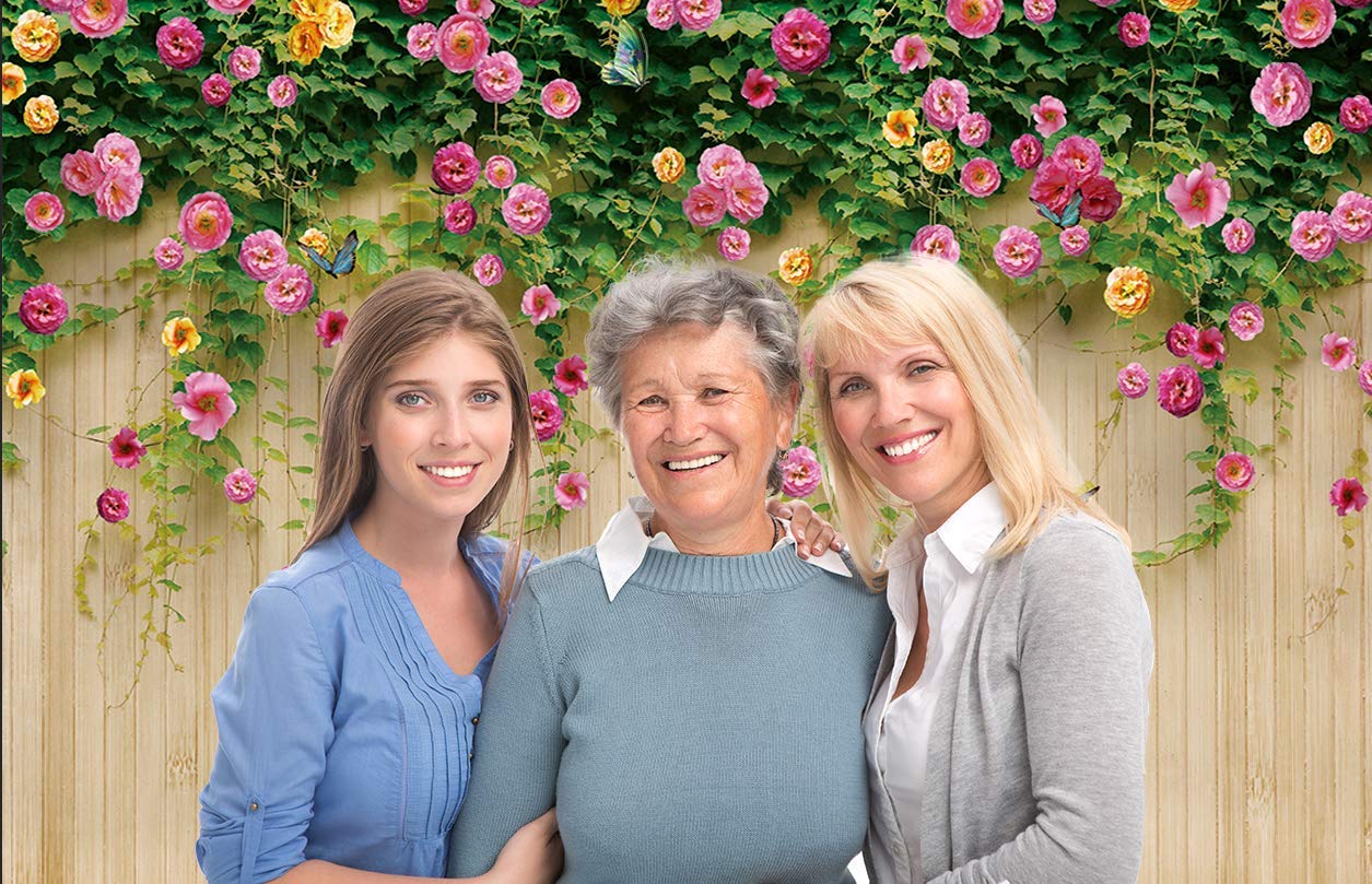 Wolada 8X8Ft Flower Wall Backdrop Spring Backdrop Spring Floral Photo Backdrop Brown Wood Plank Flower Wall Photography Backdrop Girl Birthday Party Wedding Shower Photography Background 8909