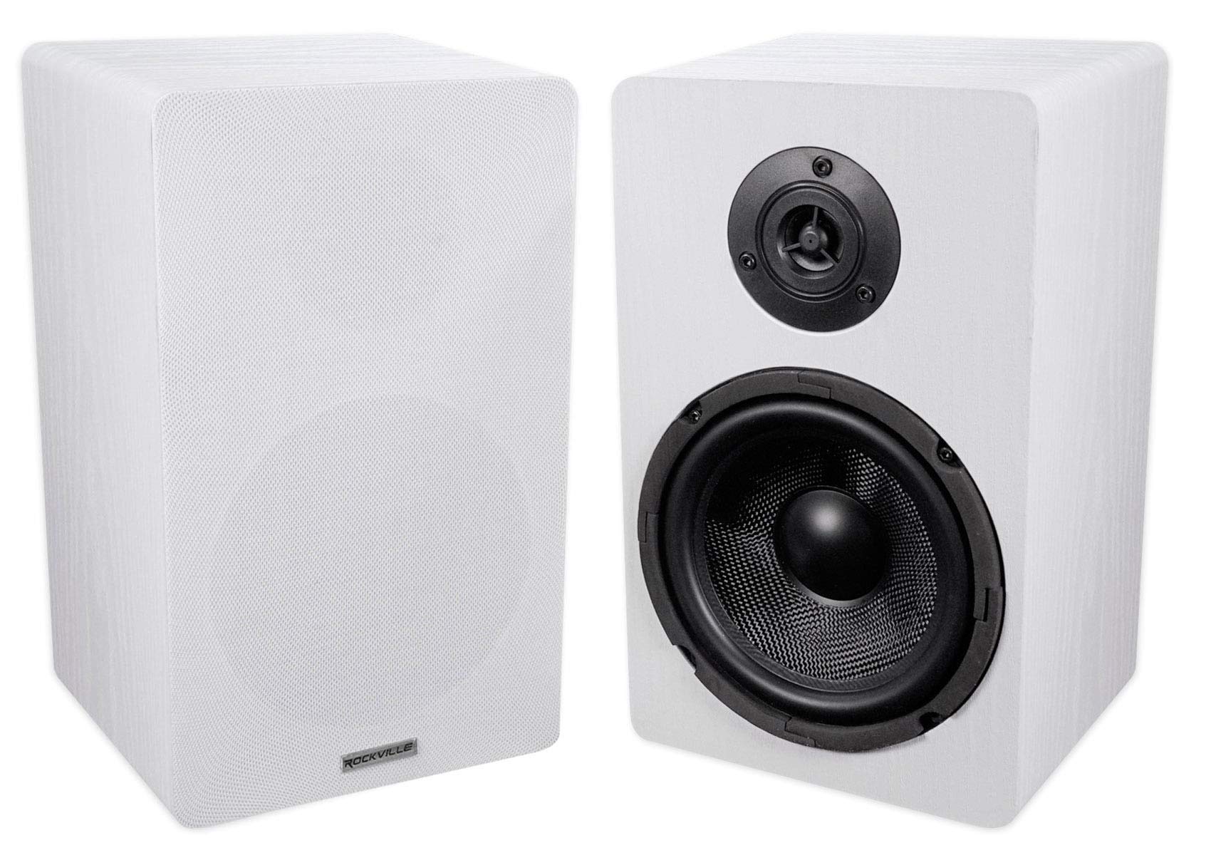 Pair Rockville RockShelf 68W White 6.5 Home Bookshelf Speakers W/Kevlar Woofers