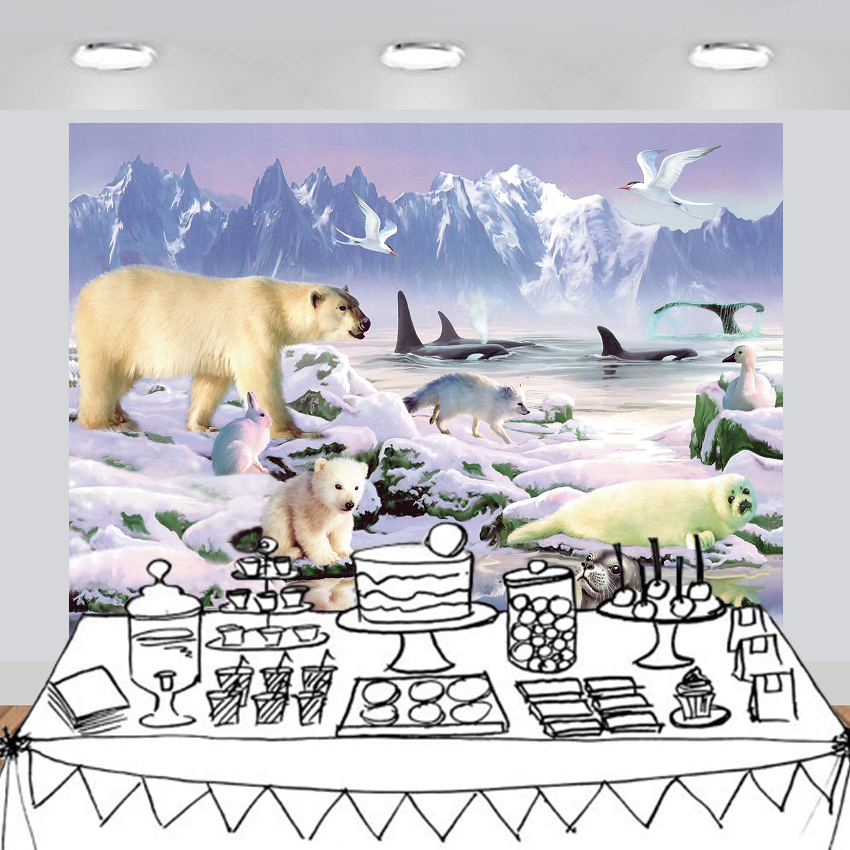 Polar Animals Scenic Backdrop Large Banner Photography Studio Fabric Background Photobooth Prop 7X6Feet #2190