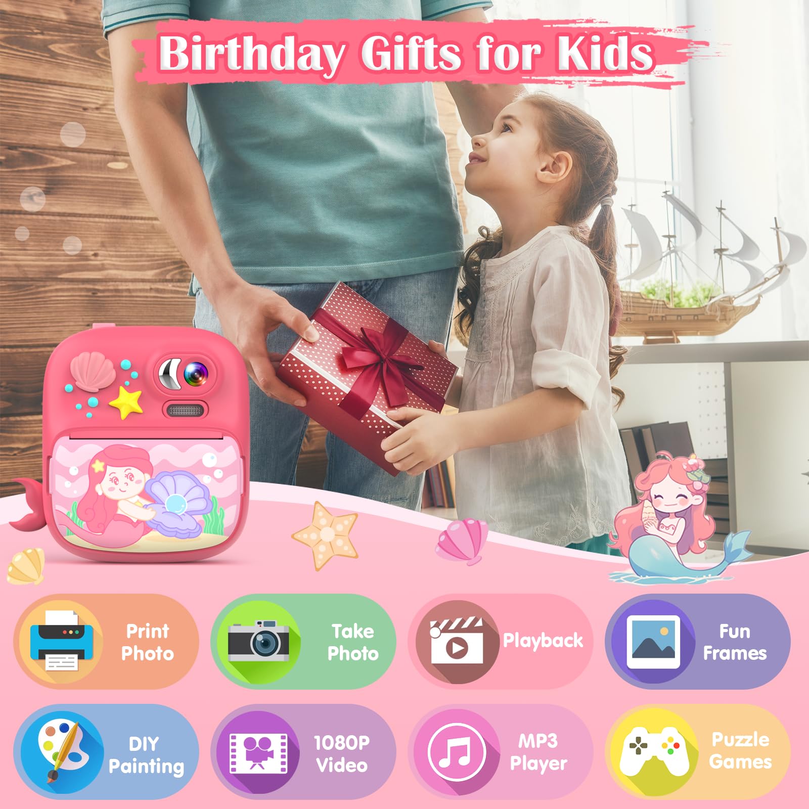 Kids Camera Instant Print, Camera For Kids With Printing Photo Paper, Toys For Girls Aged 3 13, Toddler Digital Camera For 4 5 6