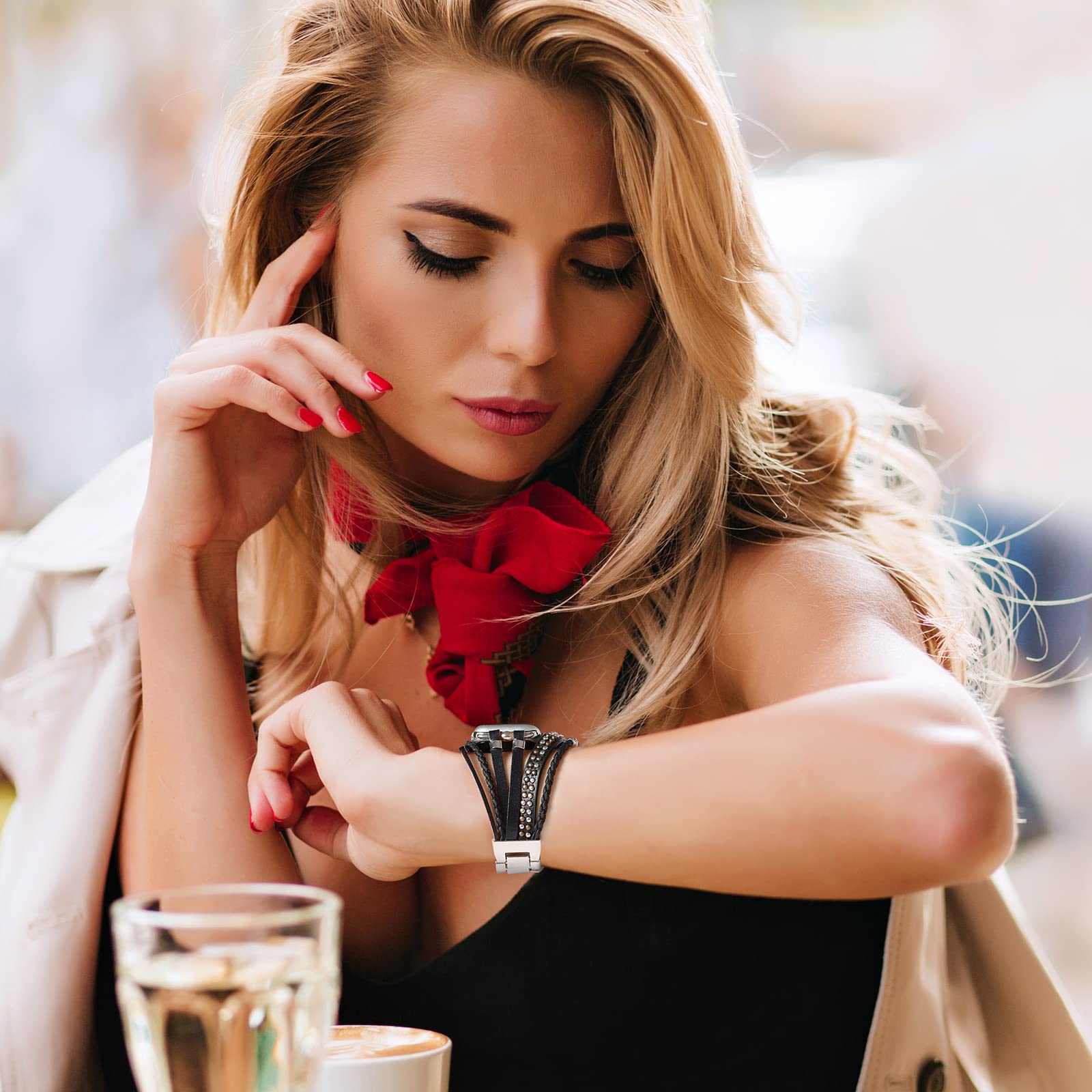 Wingoden Leather Bands Compatible With Apple Watch Band Bracelet 38Mm 40Mm 41Mm For Women Men, Boho Multilayer Wrap Rivet Studde