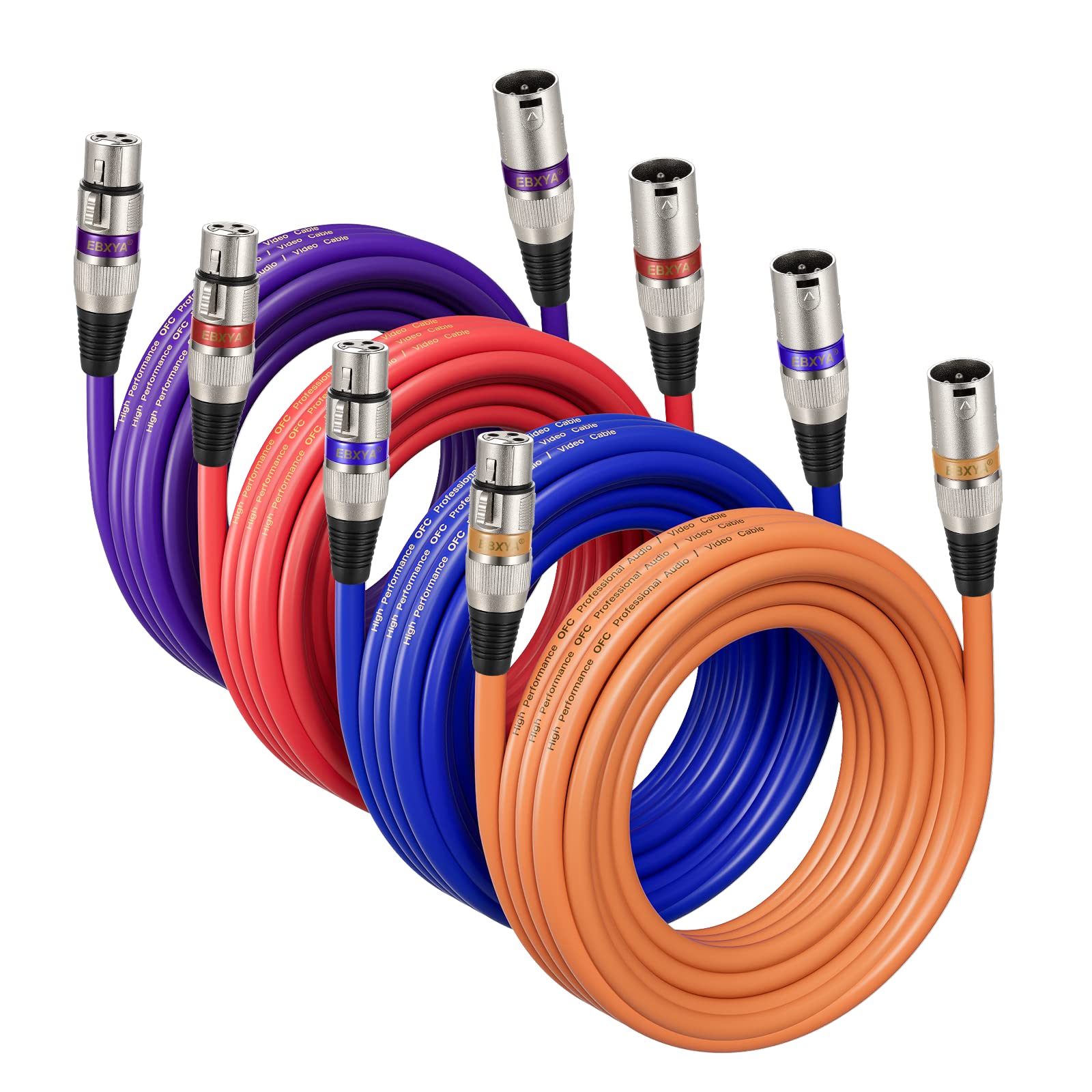 Ebxya Xlr Cable 20 Feet 4 Pack Xlr Male To Female Microphone Cable 3 Pin Balanced Xlr Cable, Durable & Flexible, Noise Cancellin