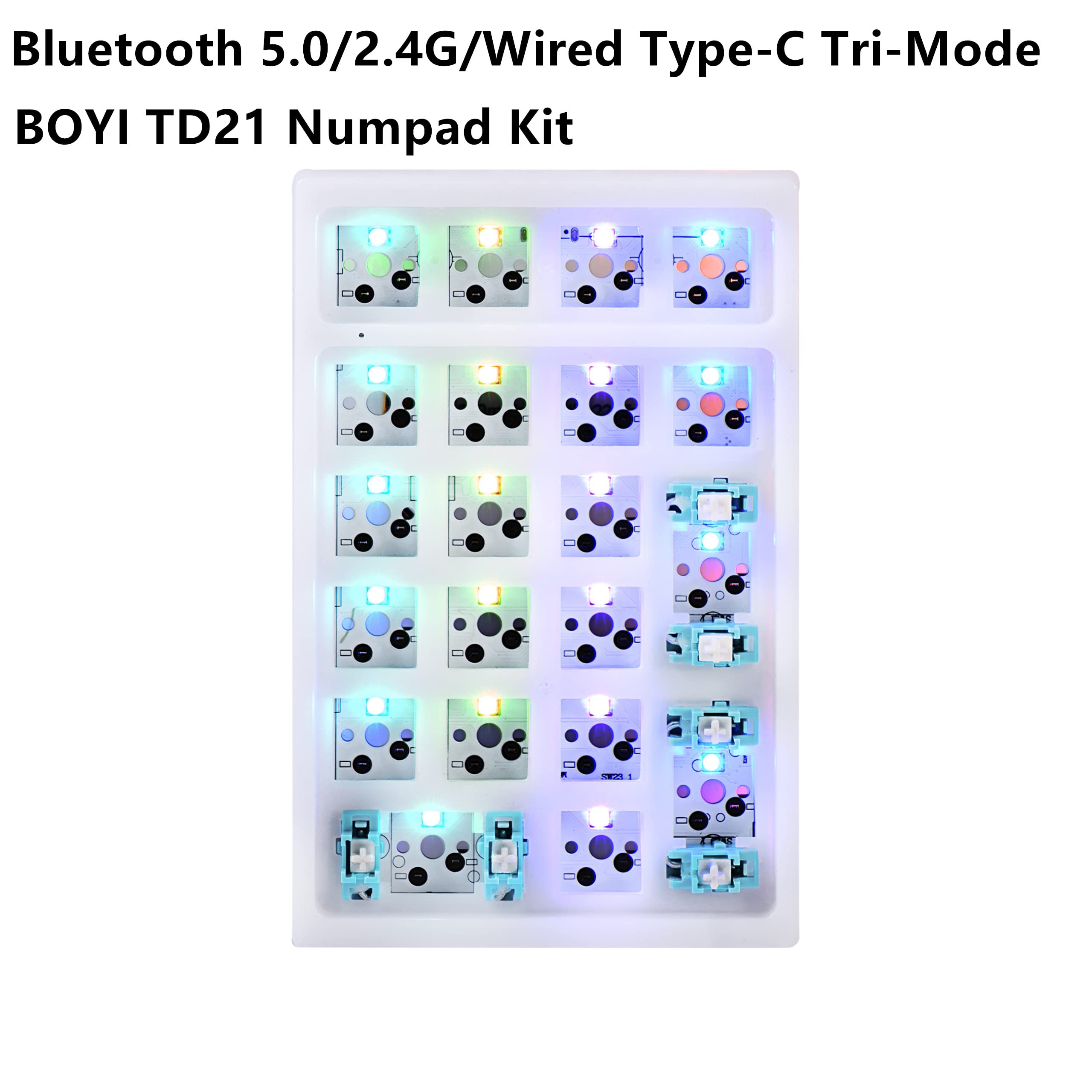 Boyi Td21 Hot Swappable Numpad,21 Keys Mini Numpad Portable Keypad Bluetooth 5.0/2.4Ghz/Wired Number Pad Keyboard Pbt Keycaps Rg