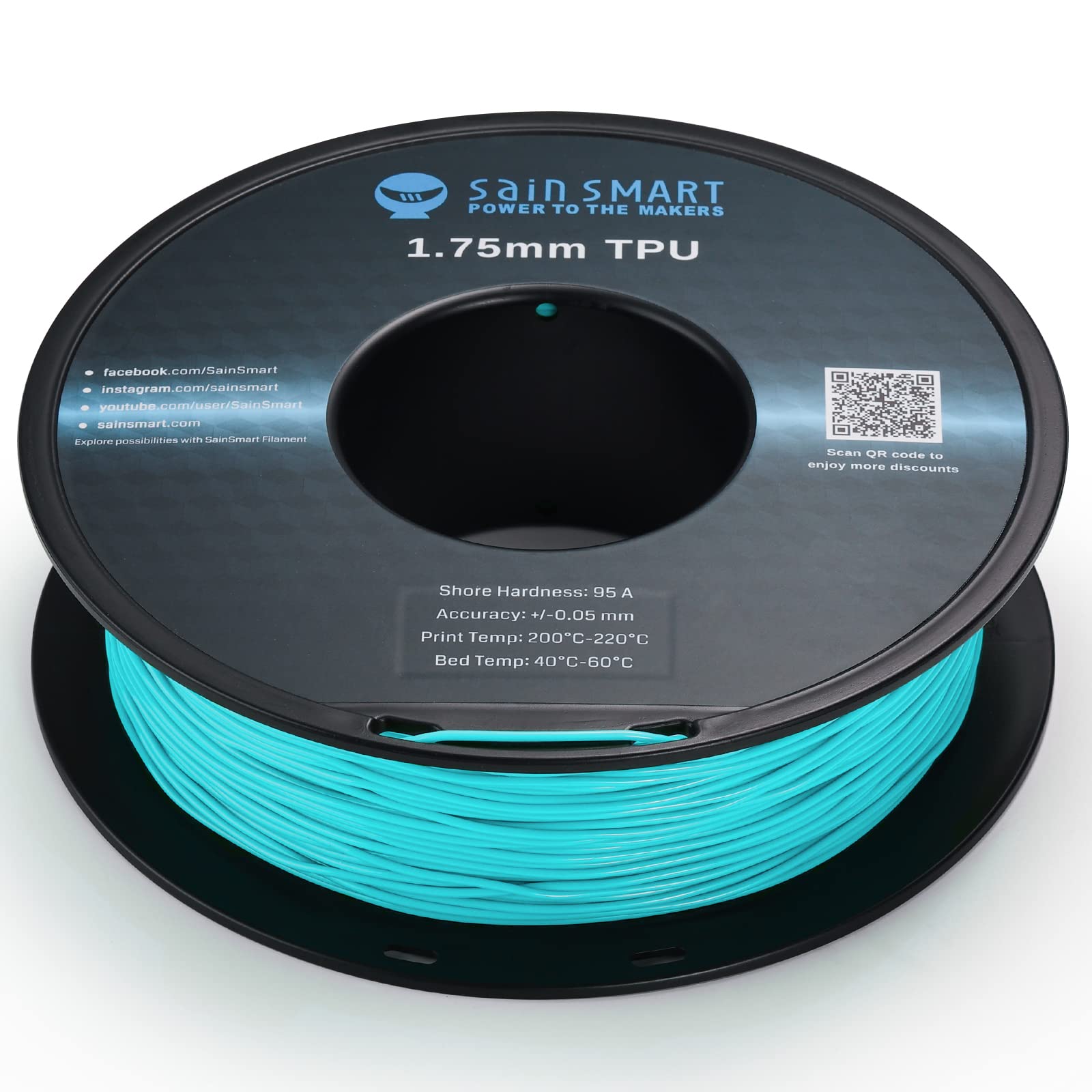 Sainsmart Neon Color Tpu, 1.75Mm Flexible Tpu 3D Printer Filament 800G, Dimensional Accuracy +/  0.05 Mm, Neon Cyan