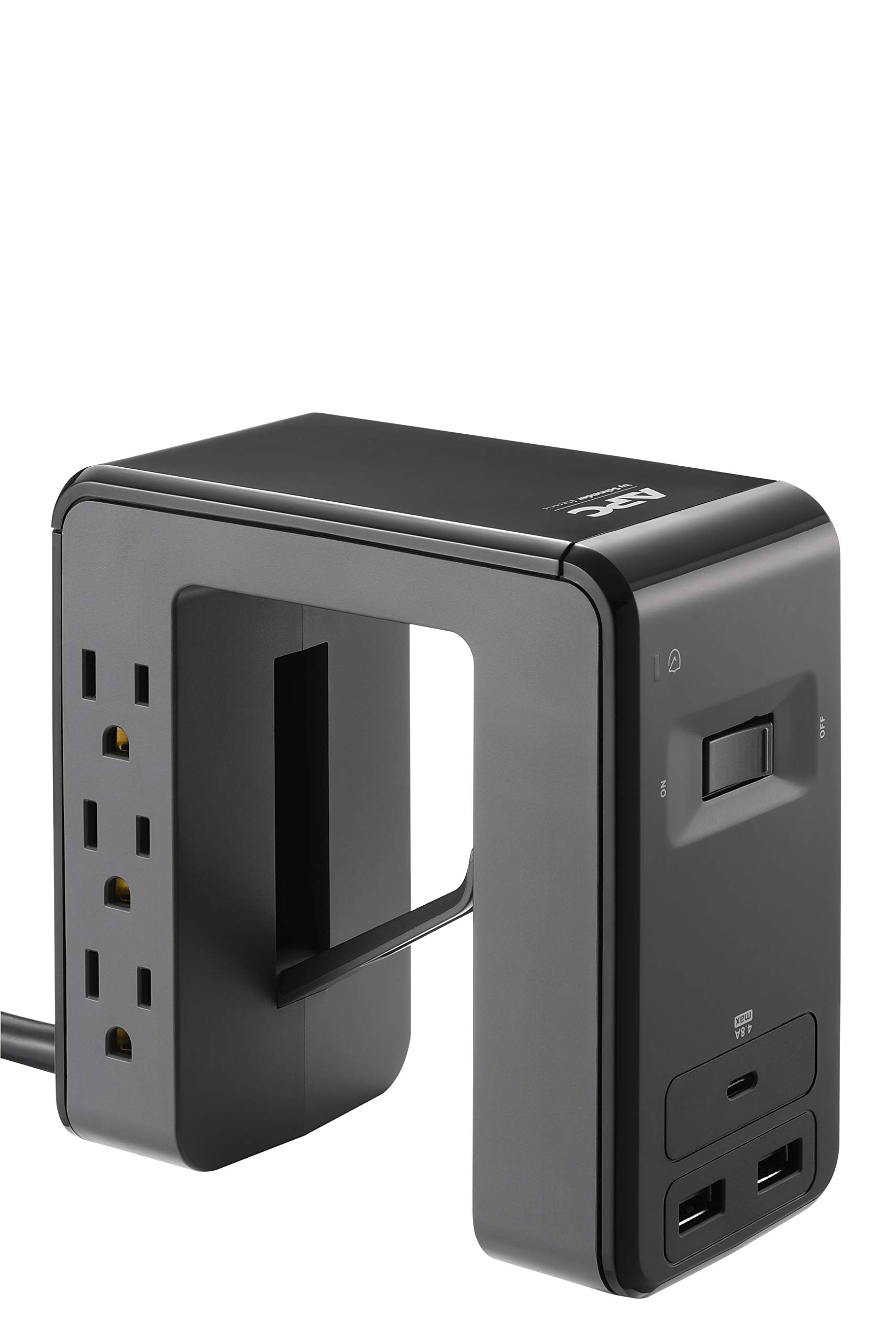 Apc Desk Mount Power Station Pe6U21, U Shaped Surge Protector With Usb Ports (3), Desk Clamp, 6 Outlet, 1080 Joules Black