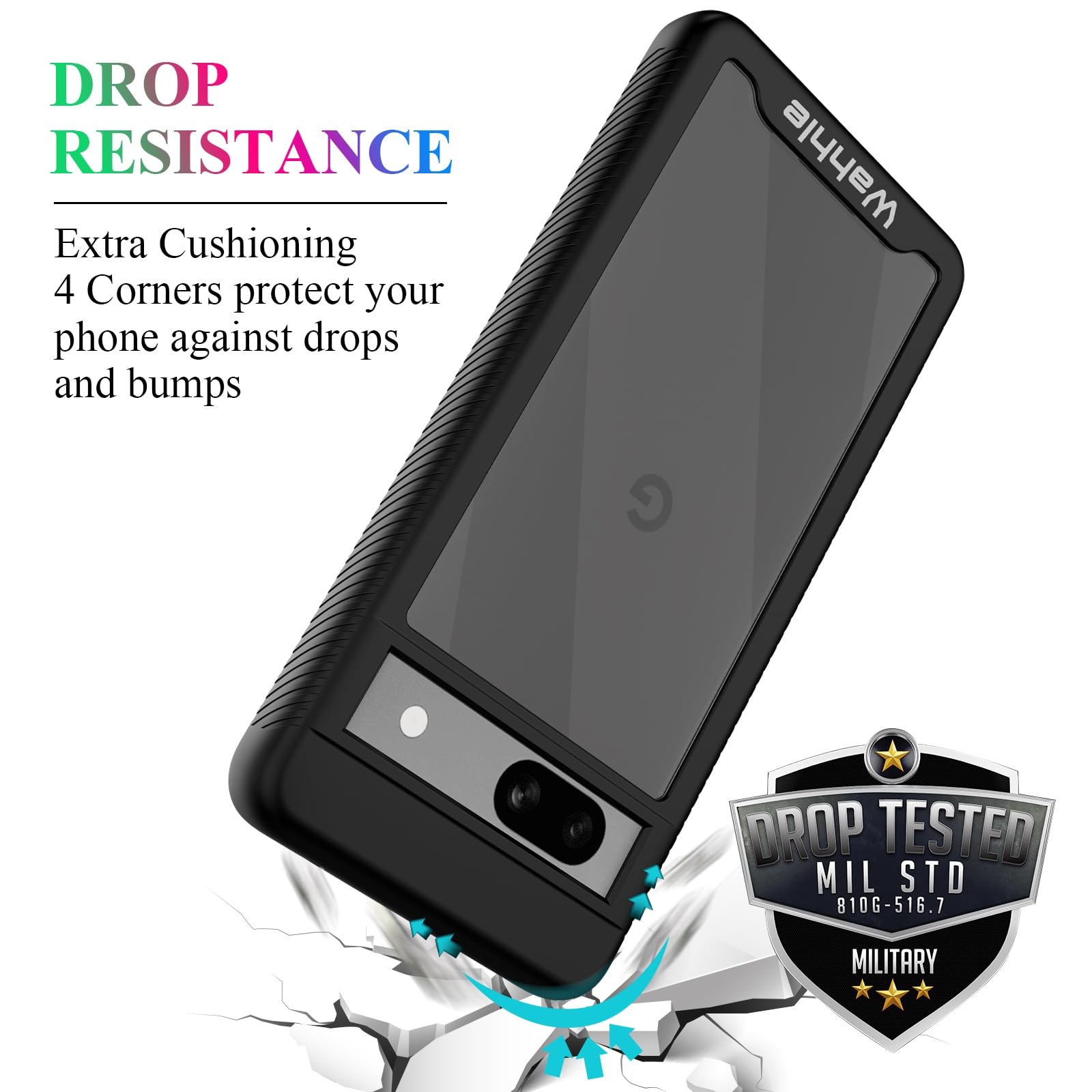 Wahhle Compatible With Google Pixel 7A Case, Built In Screen Protector Full Body Shockproof Slim Fit Bumper Protective Phone Cov