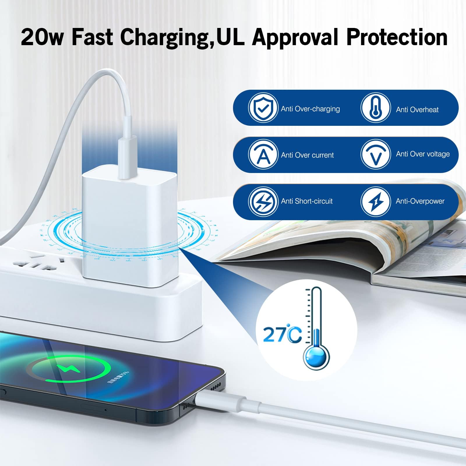 Yeptech iPhone Fast Charger 20W USB Type C Power Delivery with 3.3ft Lightning Cable - White, MFi Certified, Compatible with iPhone 13/12/11