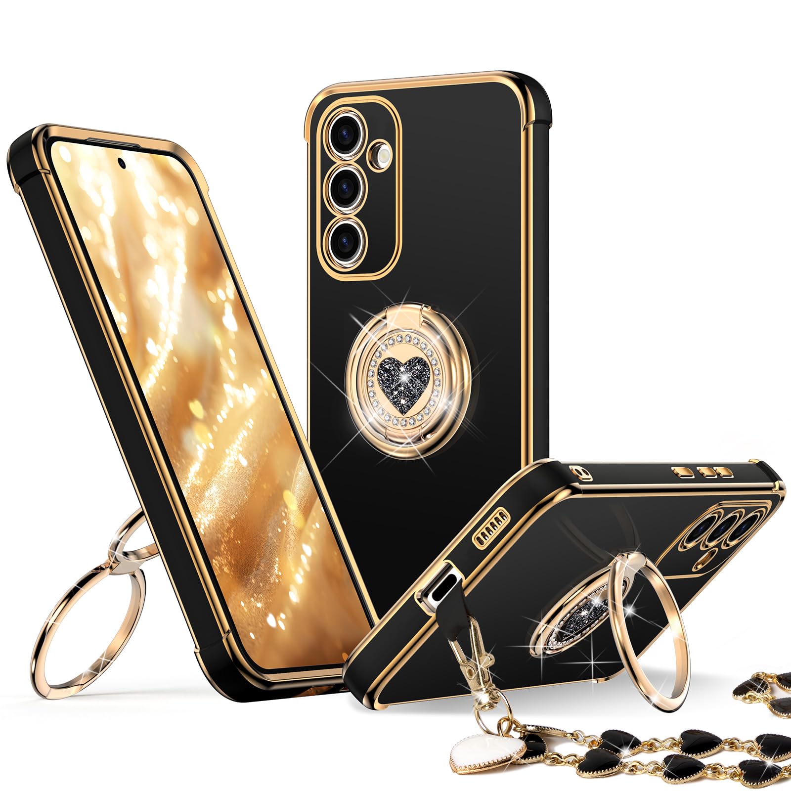 Xyz For Galaxy S24 Plus Case With Stand, For Samsung Galaxy S24 Plus Case With Double Ring, Women Girls Bling Luxury Protective