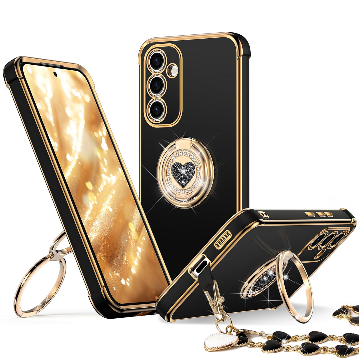 Xyz For Galaxy S24 Plus Case With Stand, For Samsung Galaxy S24 Plus Case With Double Ring, Women Girls Bling Luxury Protective