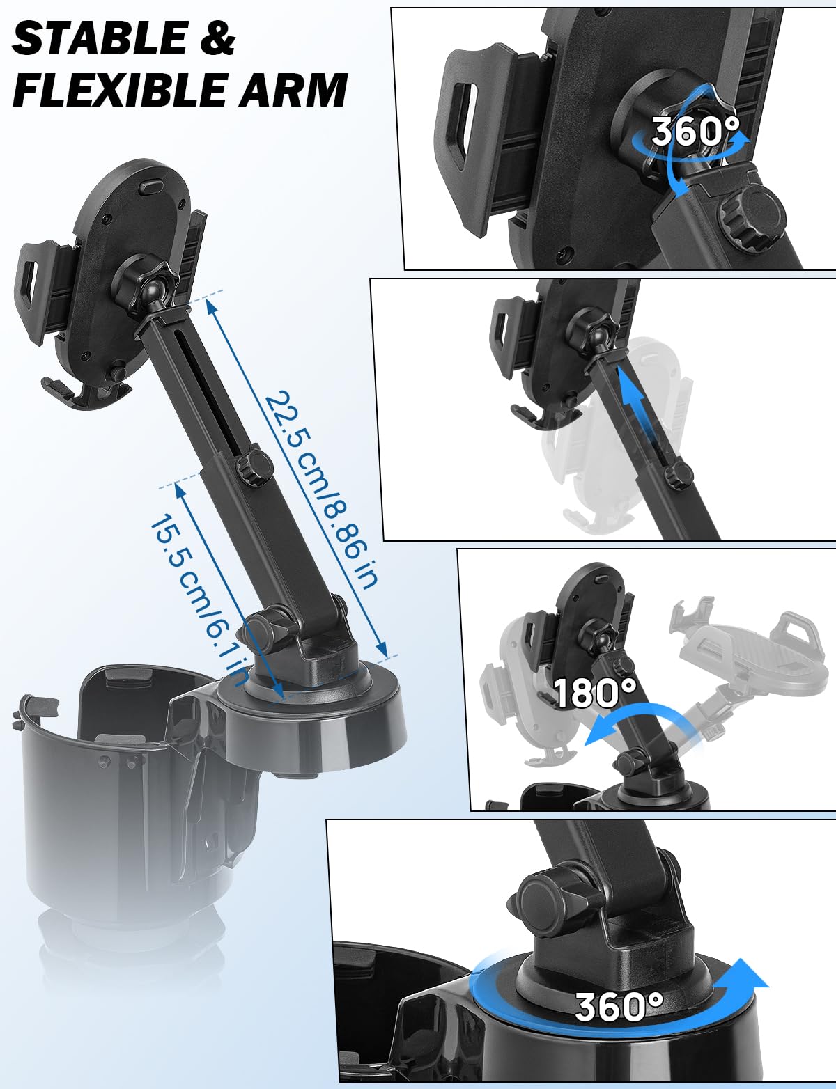 Joytutus Cup Holder Phone Mount For Car, Car Cellphone Large Adapter Long Arm With 360 Degree Rotation, Compatible Iphone, Samsu