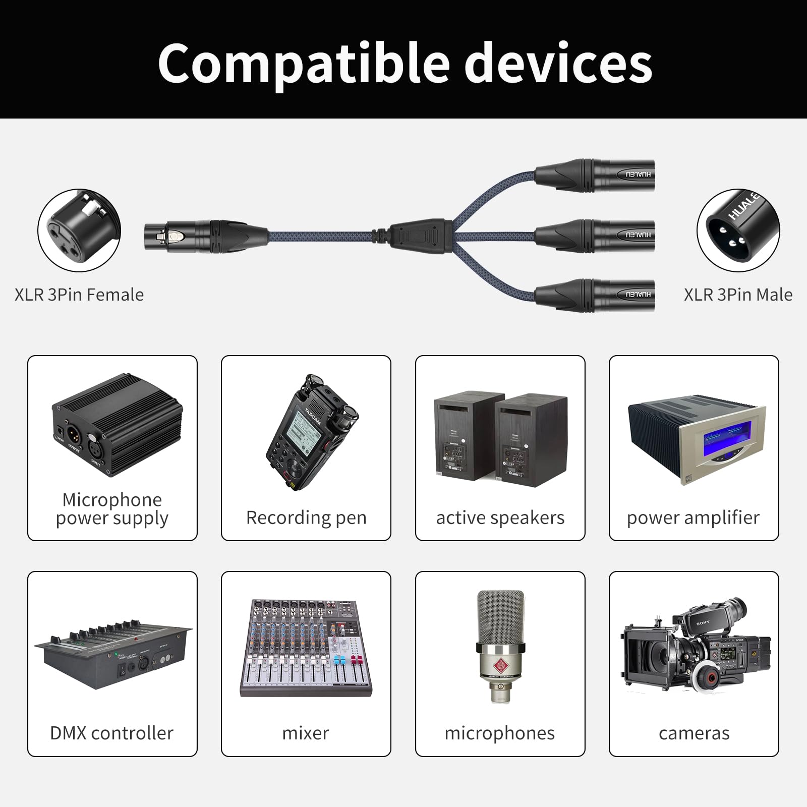 Hualeu 5Ft Xlr 1 Female To 3 Male Y Splitter Cable,3 Way Xlr Splitter Balance 1 Female To 3 Male Audio Cable For Mixer Microphon