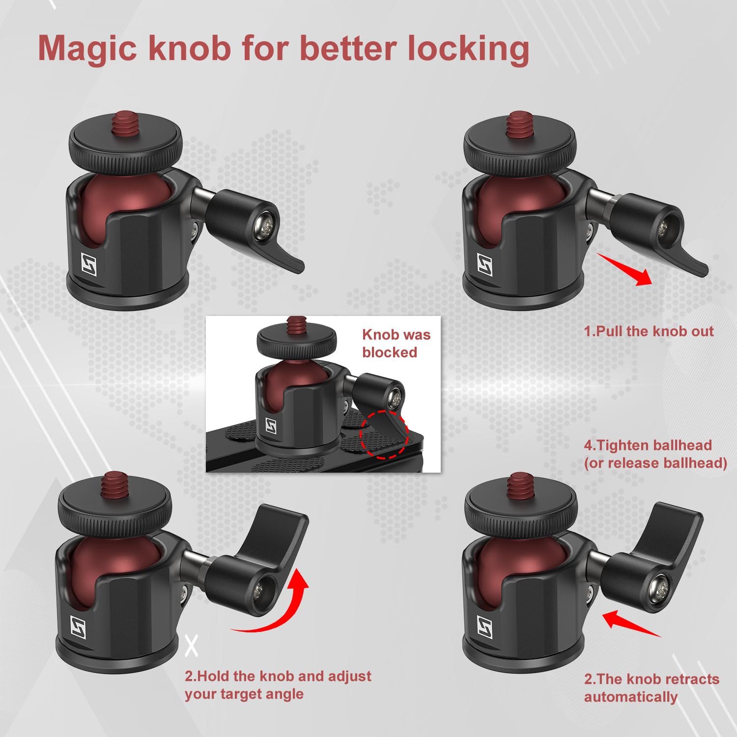 Sioti Mini Ball Head, Mini Tripod Ball Head, 360 Degree Rotation+Tilting Adjusting, Compatiable With Digital Card Camera/Microphone/Cell Phone/Action Camera/Light Led(Ultra Mini Ball Head)