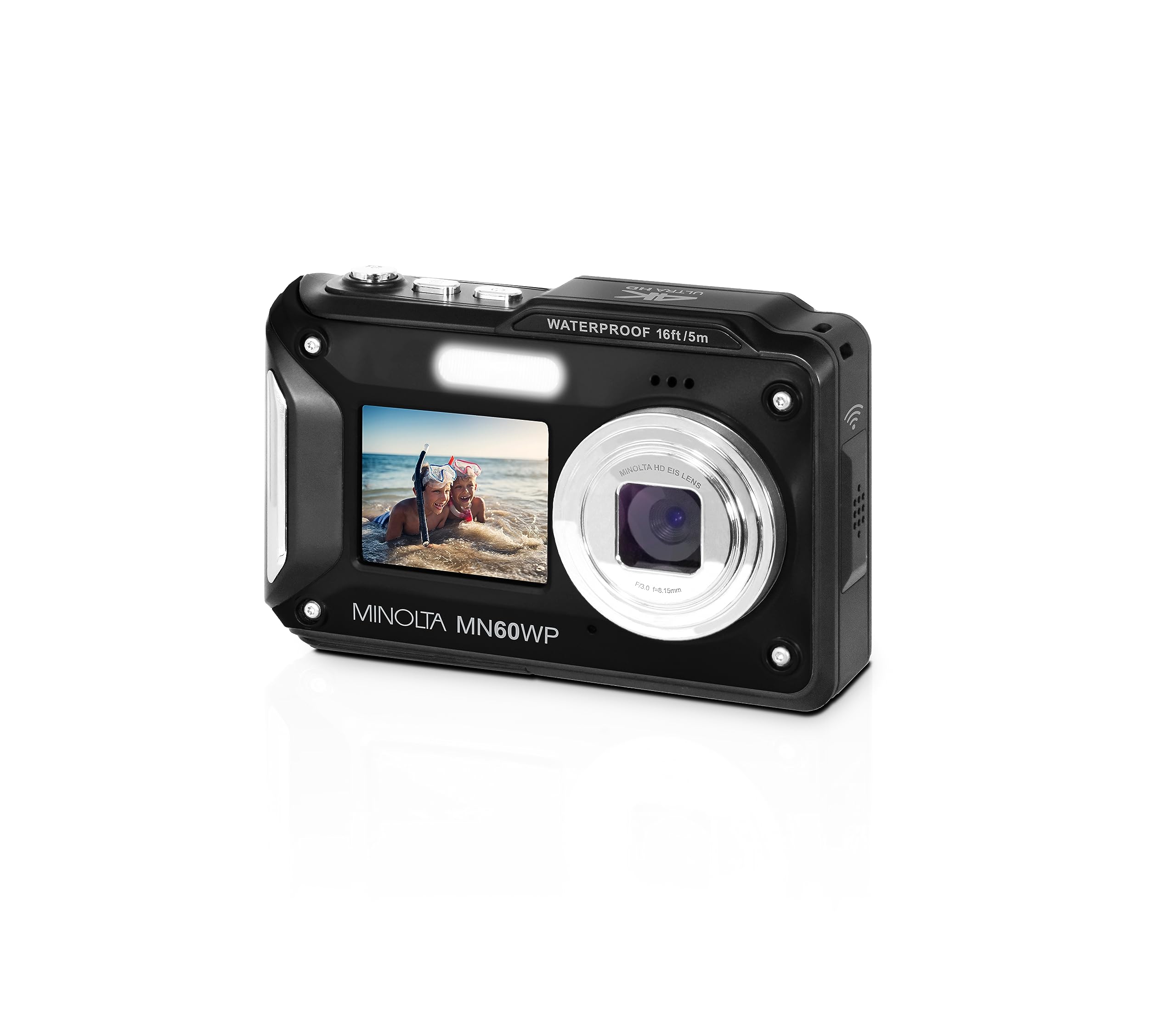 Minolta Waterproof Digital Camera - 48MP Photos, 4K UHD Video, Dual LCD Screens, 16ft Waterproof, 16X Zoom, Anti-Shake, Slow Mot