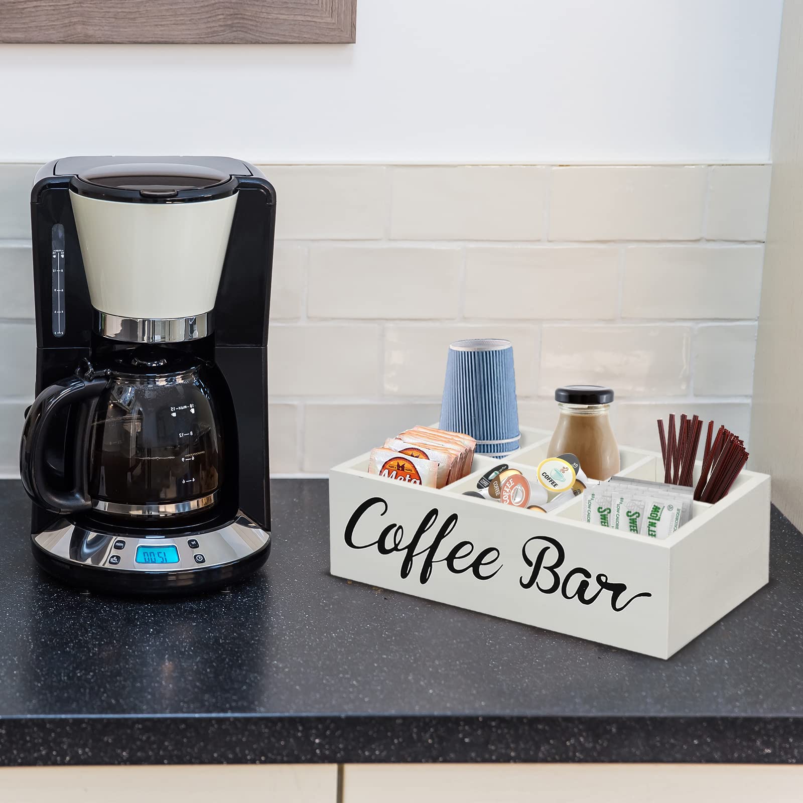 Lzhevsk Wooden Coffee Station Organizer Coffee Pods Holder with Removable Dividers White