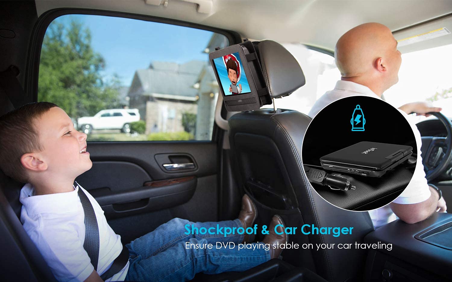 Iegeek Portable Dvd Player 12.5'', With 10.5'' Hd Swivel Screen, Car Travel Dvd Players 5 Hrs Rechargeable Battery, Region Free