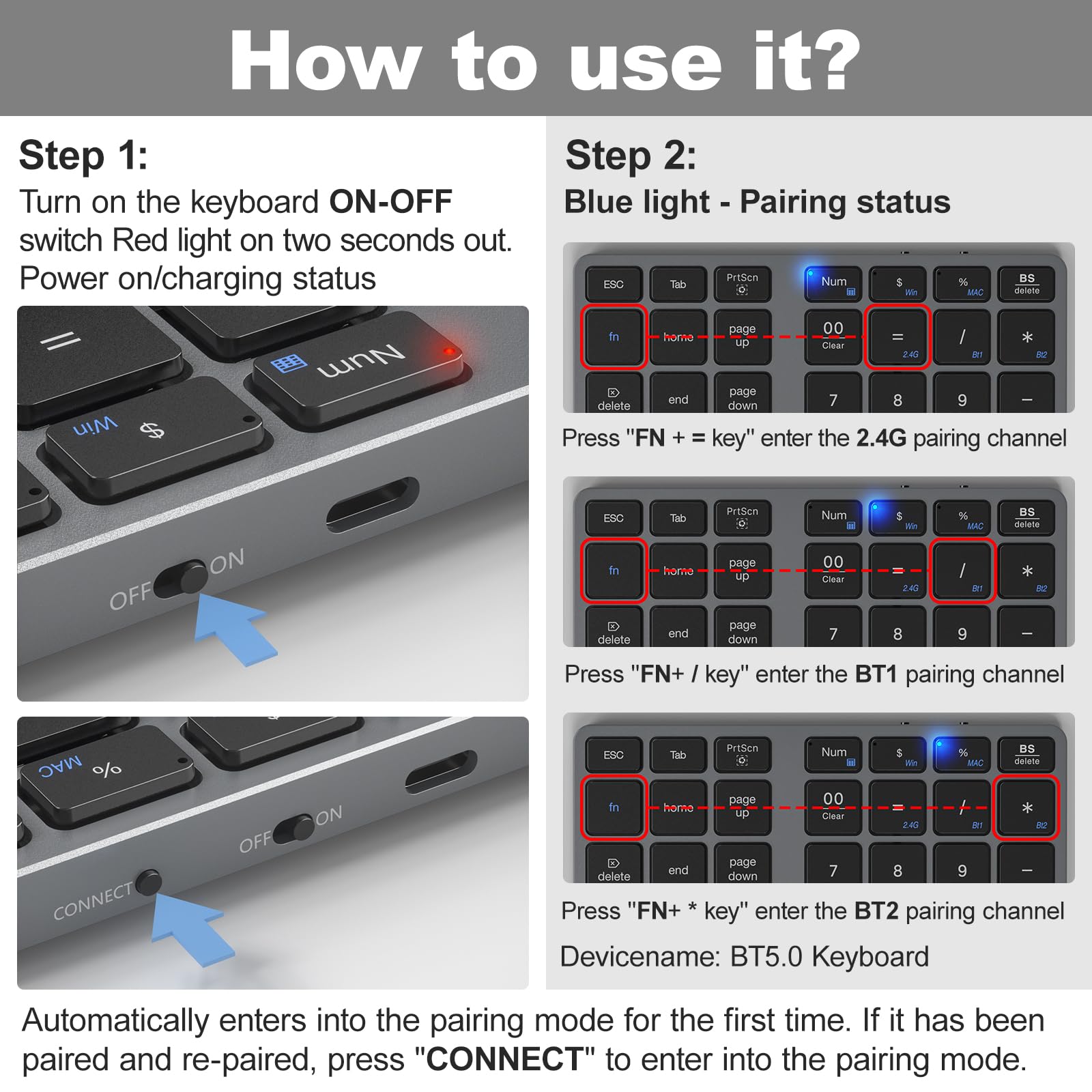 Mofii Bluetooth Number Pad For Laptop   Gray Wireless Numeric Keypad 35 Keys Usb C Rechargeable Numpad, Accounting Portable Fina