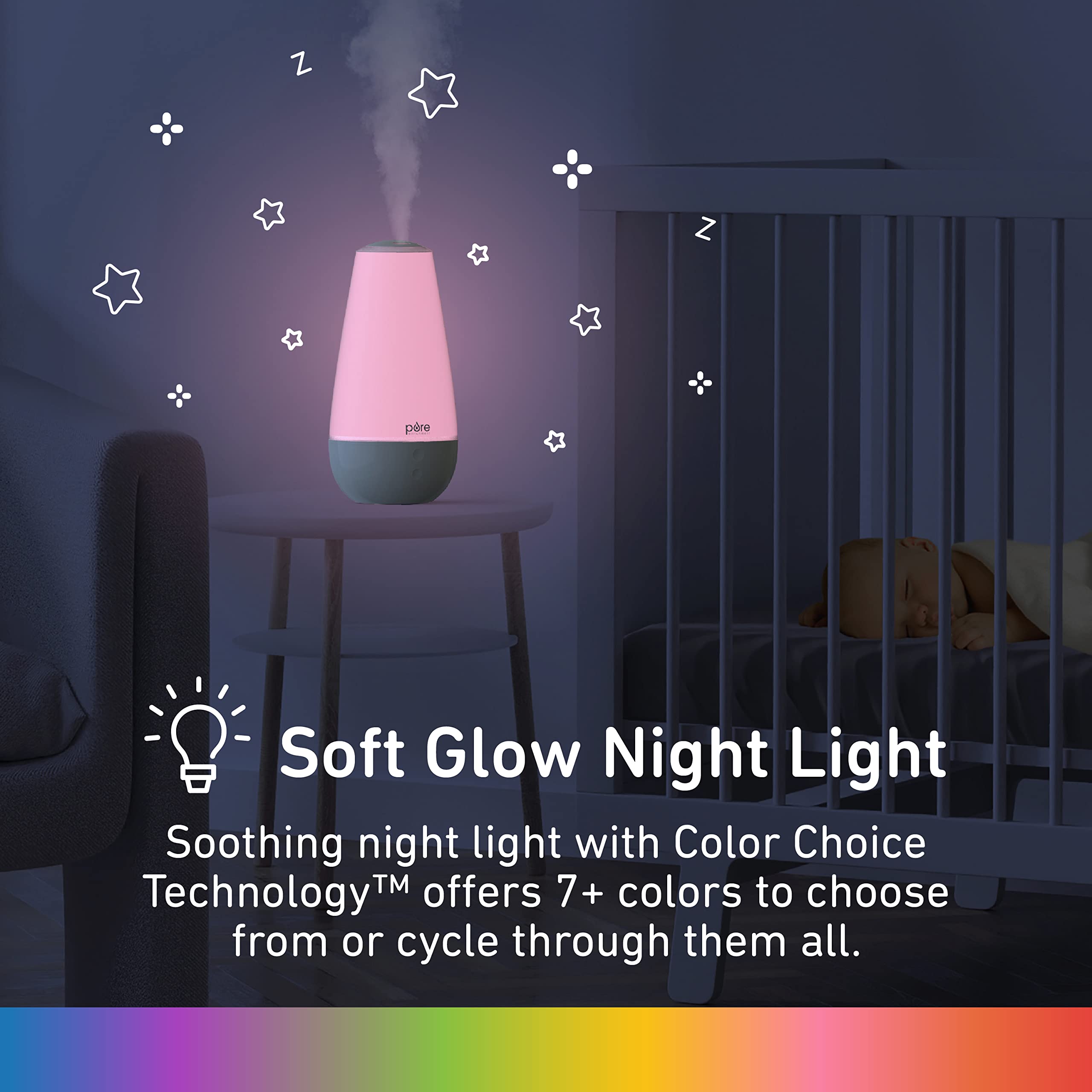 Pure Enrichment Purebaby 3 In 1 Whisper Quiet Humidifier, Color Changing Night Light, & Essential Oil Diffuser For Baby Nursery