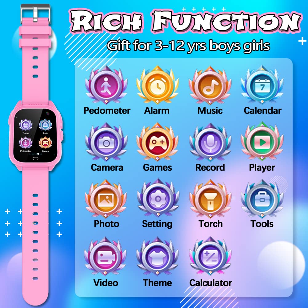 Kids Waterproof Smart Watch With 26 Game Hd Camera 1.44'' Touchscreen Pedometer Video Music Player Alarm Clock Calculator Learni