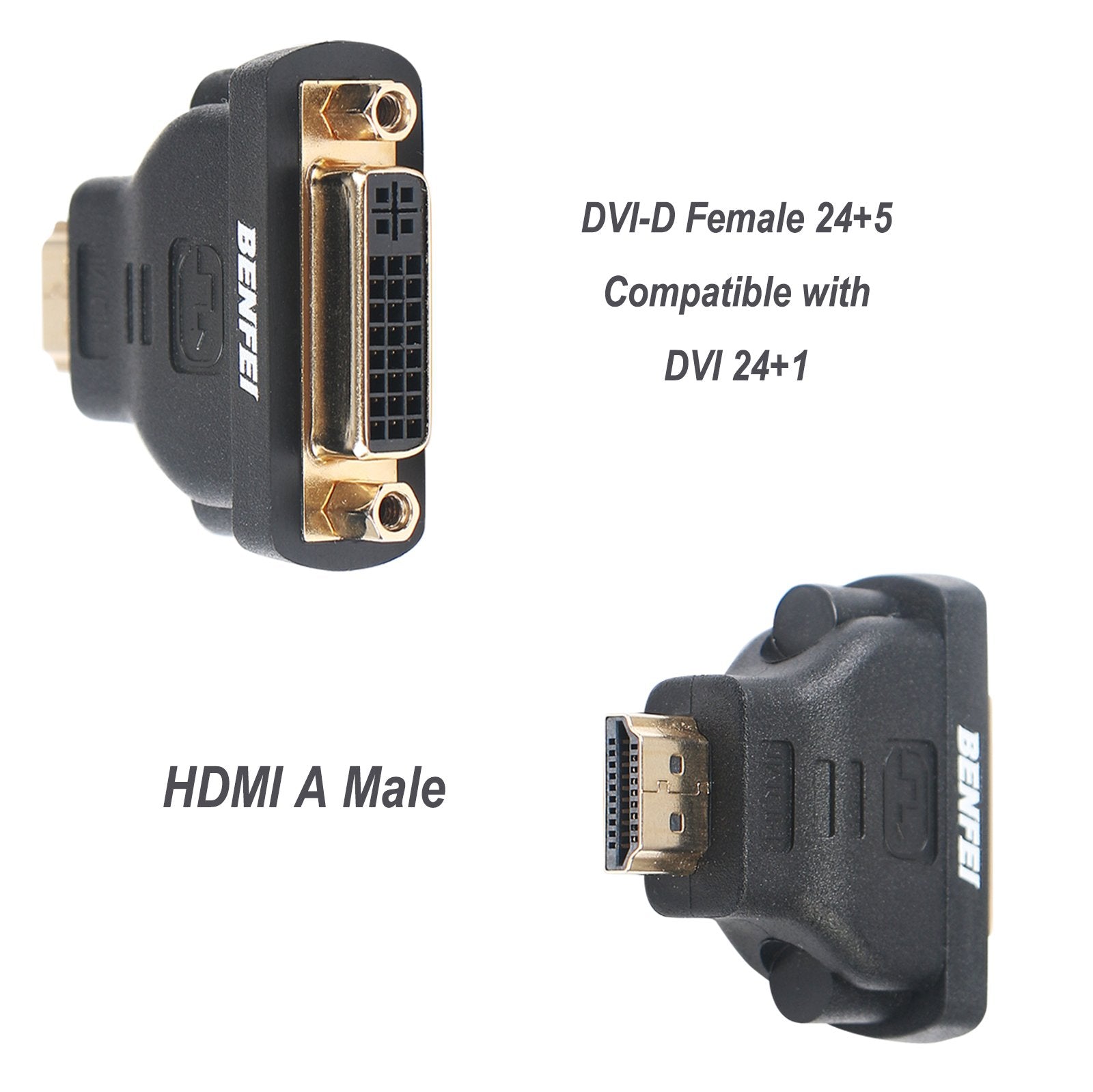 Benfei Hdmi To Dvi Adapter, Hdmi To Dvi D Dvi Bidirectional Converter Male To Female With Gold Plated Cord 2 Pack