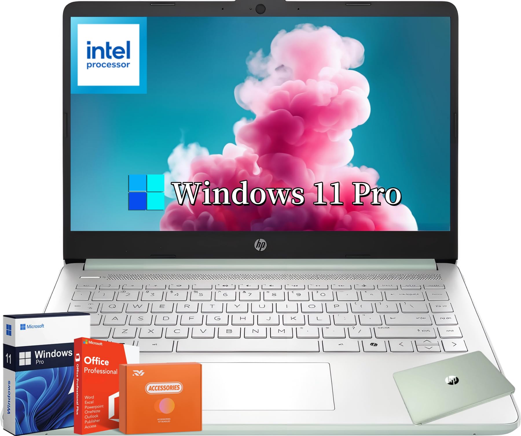 HP 14 Laptop for Student Business, with Office Lifetime License & Windows 11 Pro, Intel 4-Core N150, 16 GB RAM, 384 GB Storage(1